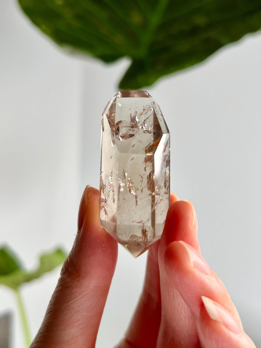 Grade A Natural Smoky Quartz DT with Hematite with Rainbow, Iron Inclusion - Double-Terminated Quartz from Diamantina, HQC36, 27g