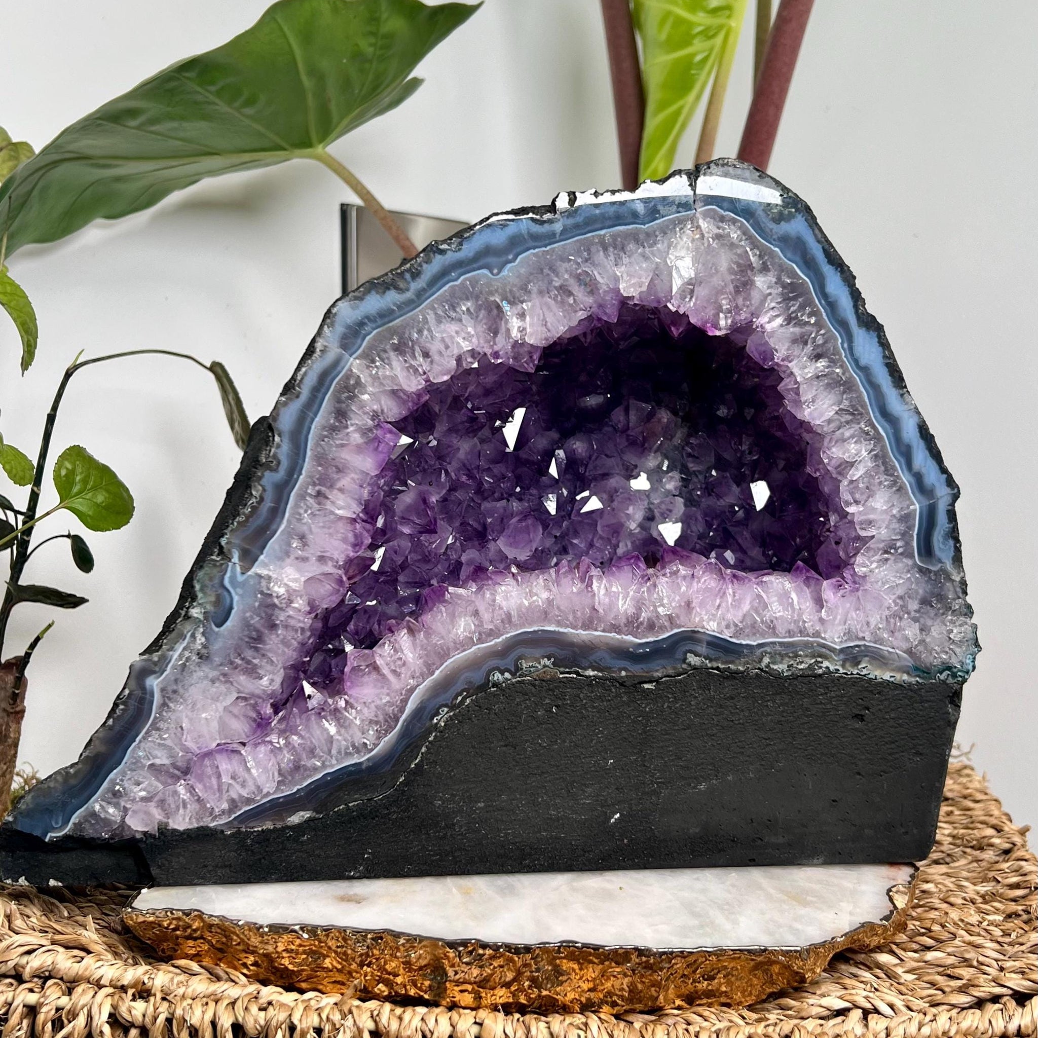 Grade AA Natural Brazilian Amethyst Geode with Lace Agate Lining – Statement Crystal, Akashic Record Channel, 8.7kg