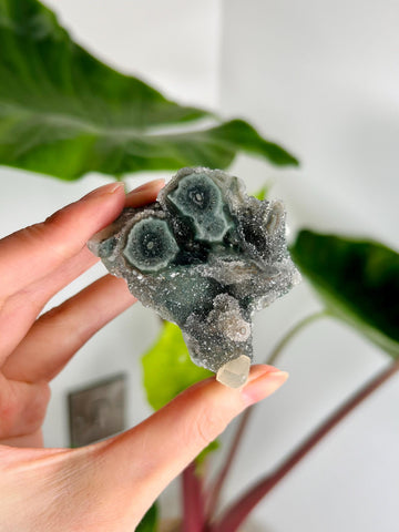 Grade AA Natural Green Jasper Druzy Stalactite Eye with Calcite Cube from Uruguay – Rainbow Amethyst, Heart Chakra, US26,107g