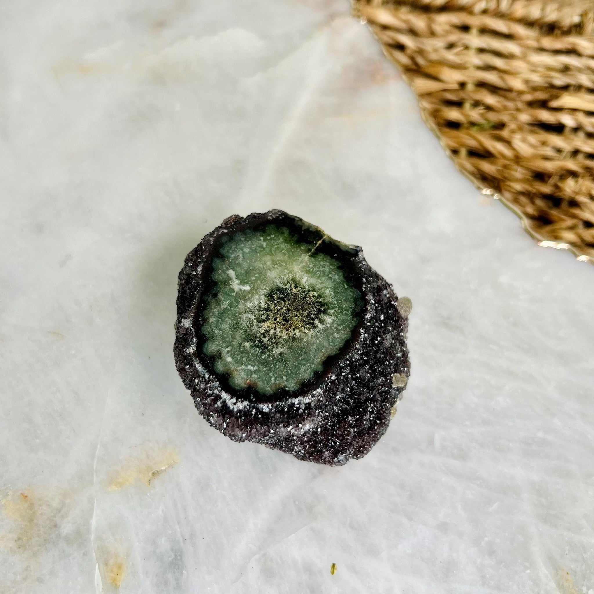 Grade AA Natural Red Jasper Druzy with Green Stalactite Eye from Uruguay – Rainbow Amethyst, Heart, Sacral and Root Chakra, US32, 95g