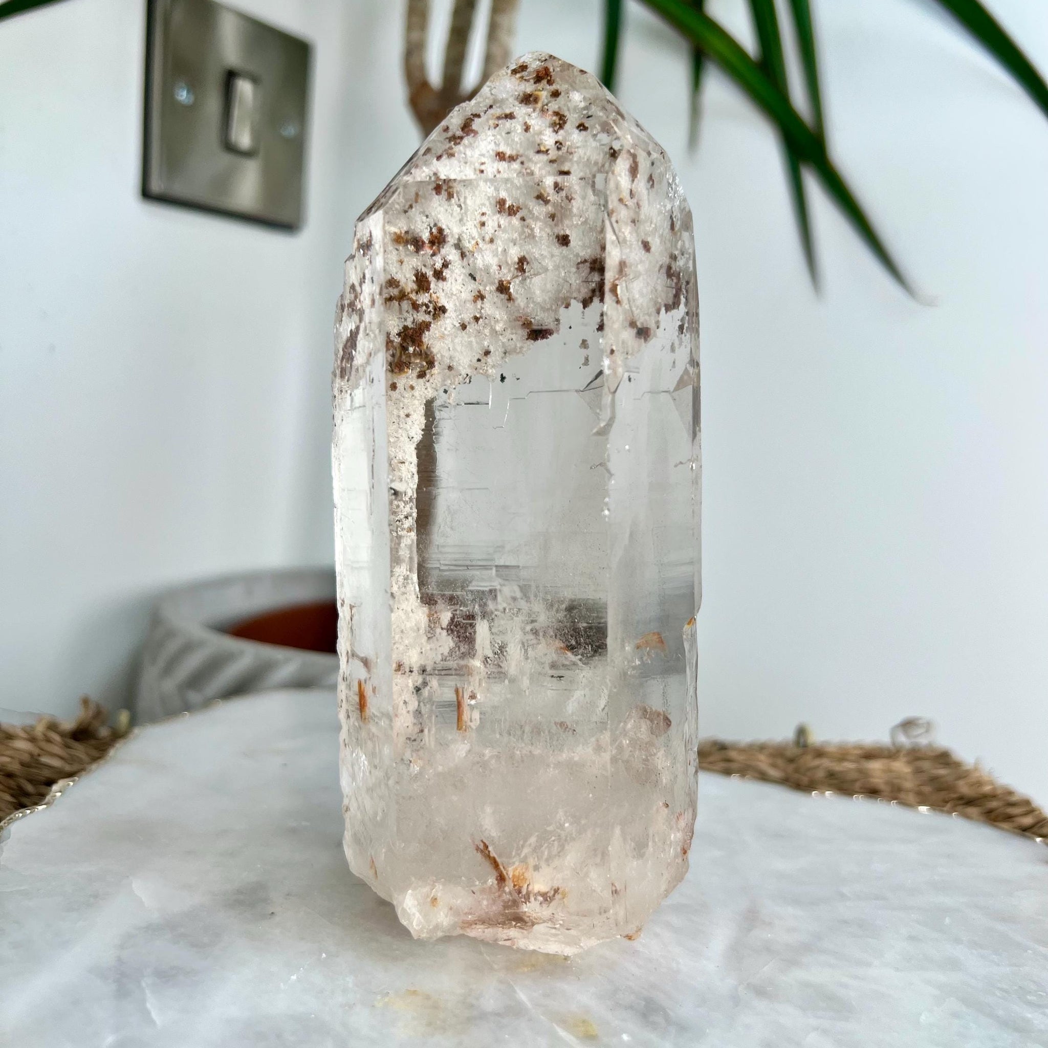 Grade AAA Large Cathedral Lemurian Quartz Point – Self-Standing with Iron and Lodolite Inclusions, from Diamantina, Brazil- LCC11, 752g
