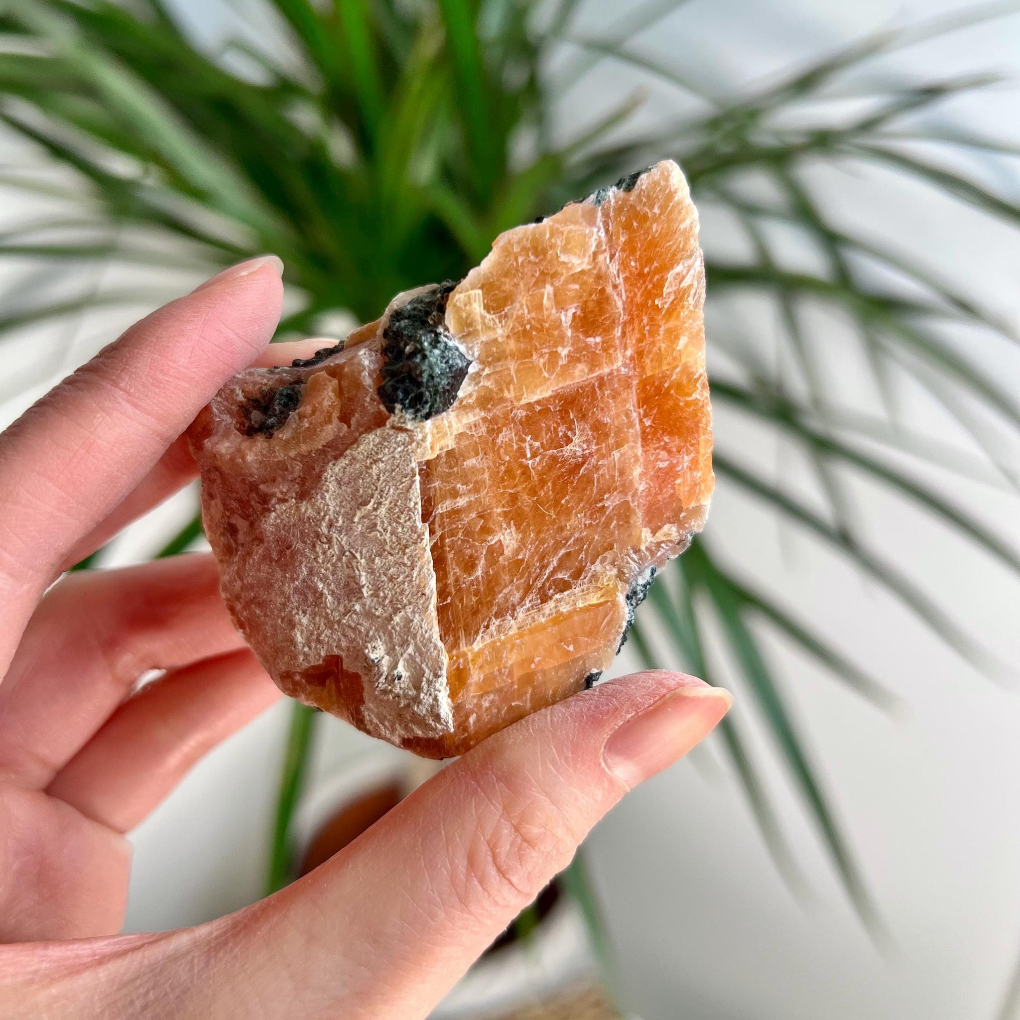 Grade A Natural Orange Calcite with Apatite, Raw Crystal, Sacral, Solar Plexus, and Third Eye Chakra, from Bahia Brazil CA04, 100g