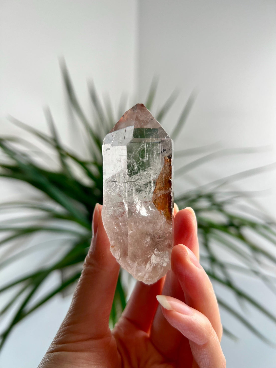 Grade AA Cathedral Lemurian Quartz Point with Iron and Black Rutile, from Diamantina, Brazil- LCC14, 95g