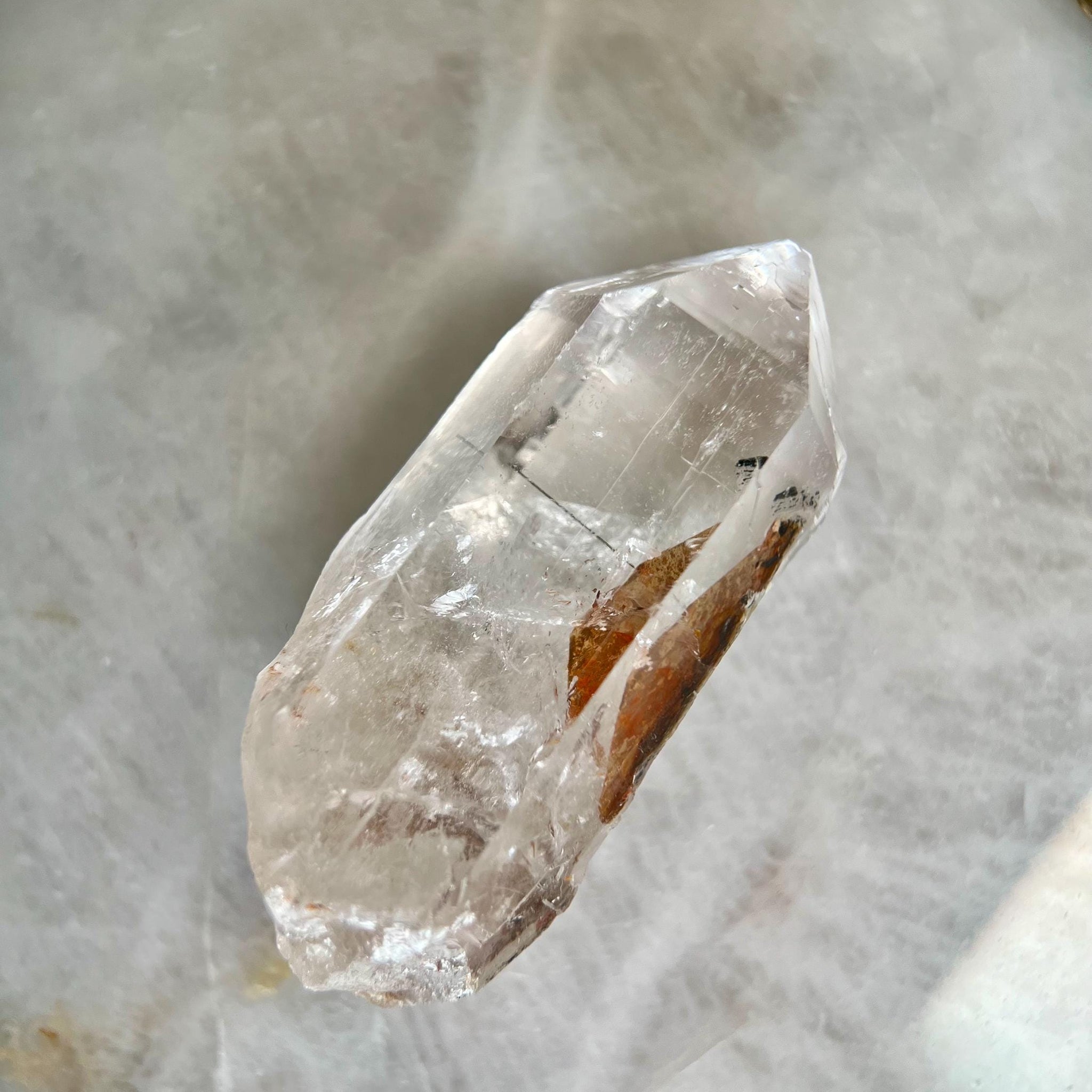 Grade AA Cathedral Lemurian Quartz Point with Iron and Black Rutile, from Diamantina, Brazil- LCC14, 95g