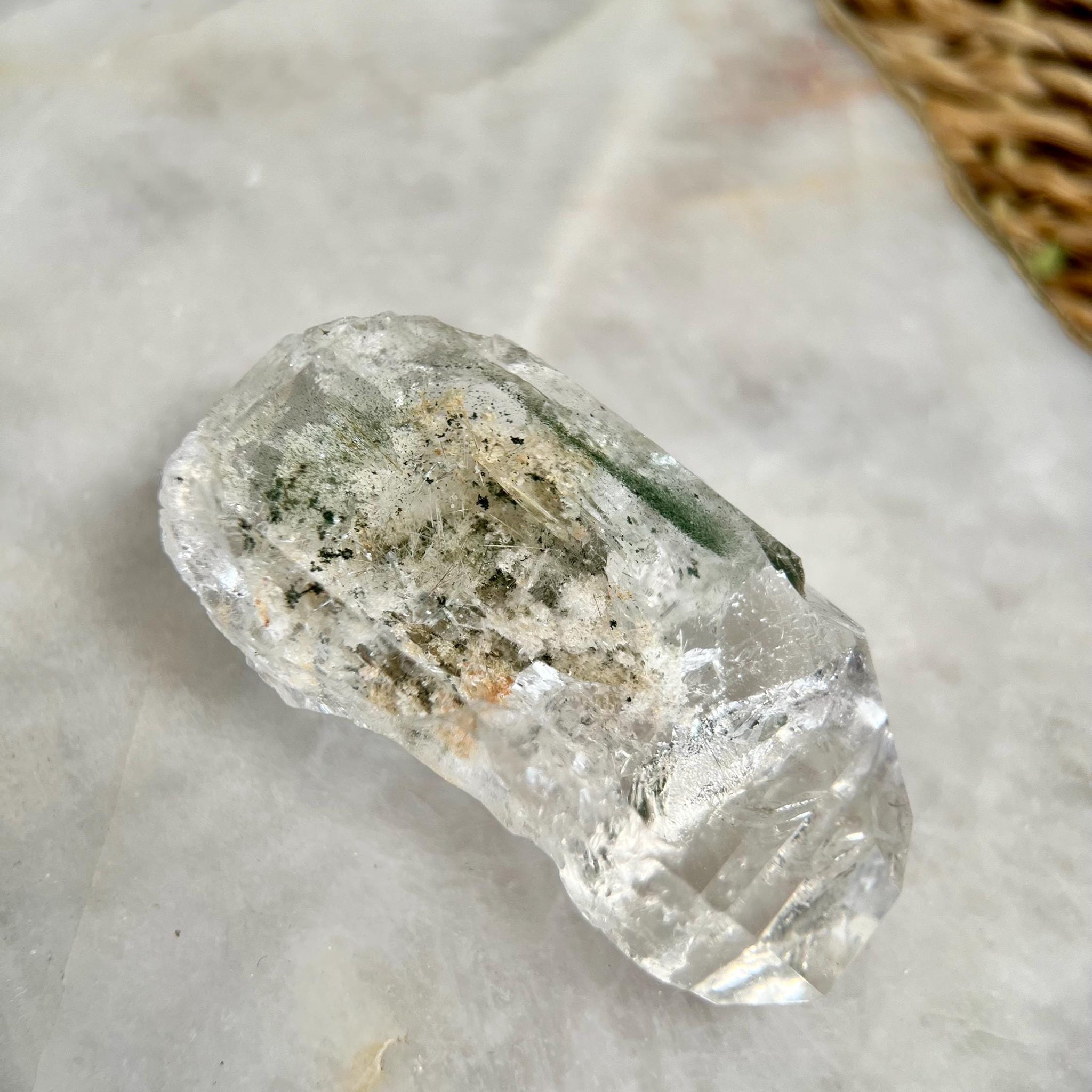 Grade AA+ Cathedral Lemurian Quartz Point with Hematite, Lodolite, Rutile, and Iron, Self-Healed, from Diamantina, Brazil- LCC18, 51g