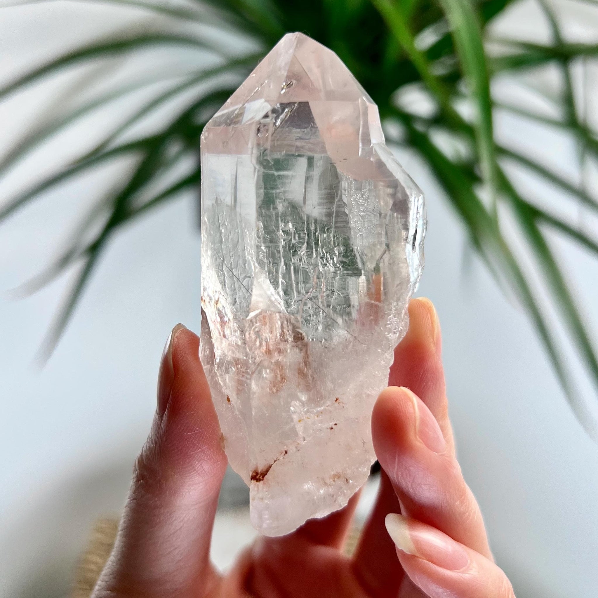 Grade AA Cathedral Lemurian Quartz Point with Iron and Black Rutile, from Diamantina, Brazil- LCC19, 118g