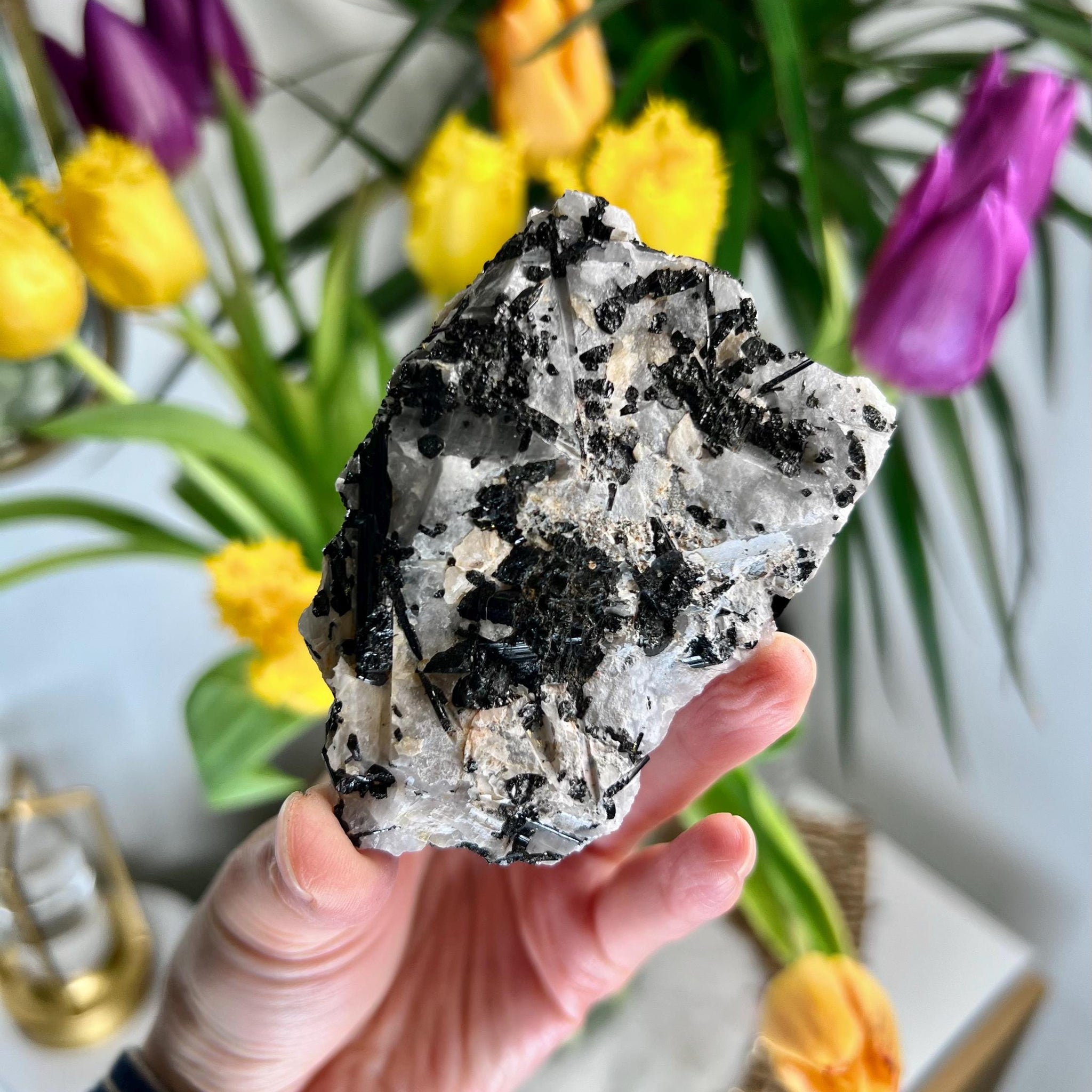 Grade A Black Tourmaline in Quartz – Powerful Energy Shield, Protection & Clarity Stone, from Araçuaí, Brazil BQ10, 220g