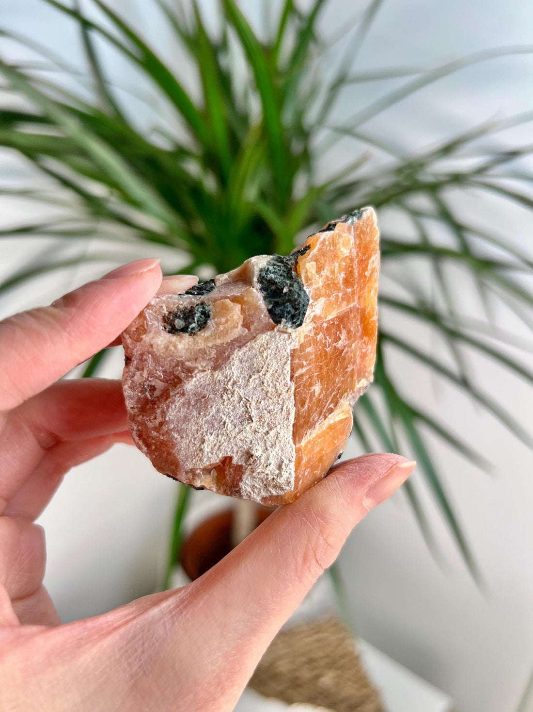Grade A Natural Orange Calcite with Apatite, Raw Crystal, Sacral, Solar Plexus, and Third Eye Chakra, from Bahia Brazil CA04, 100g