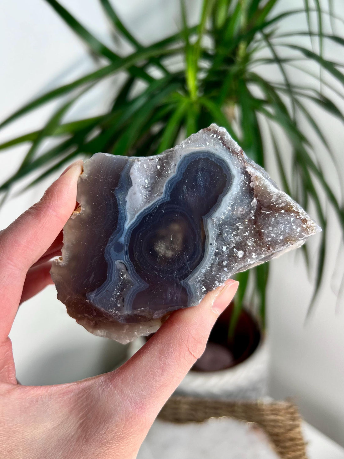 Grade A Natural Agate Druzy Stalactite – Crystal Flower Formation, Rare Uruguay Specimen for Heart Healing & Energy Balance – US97, 180g