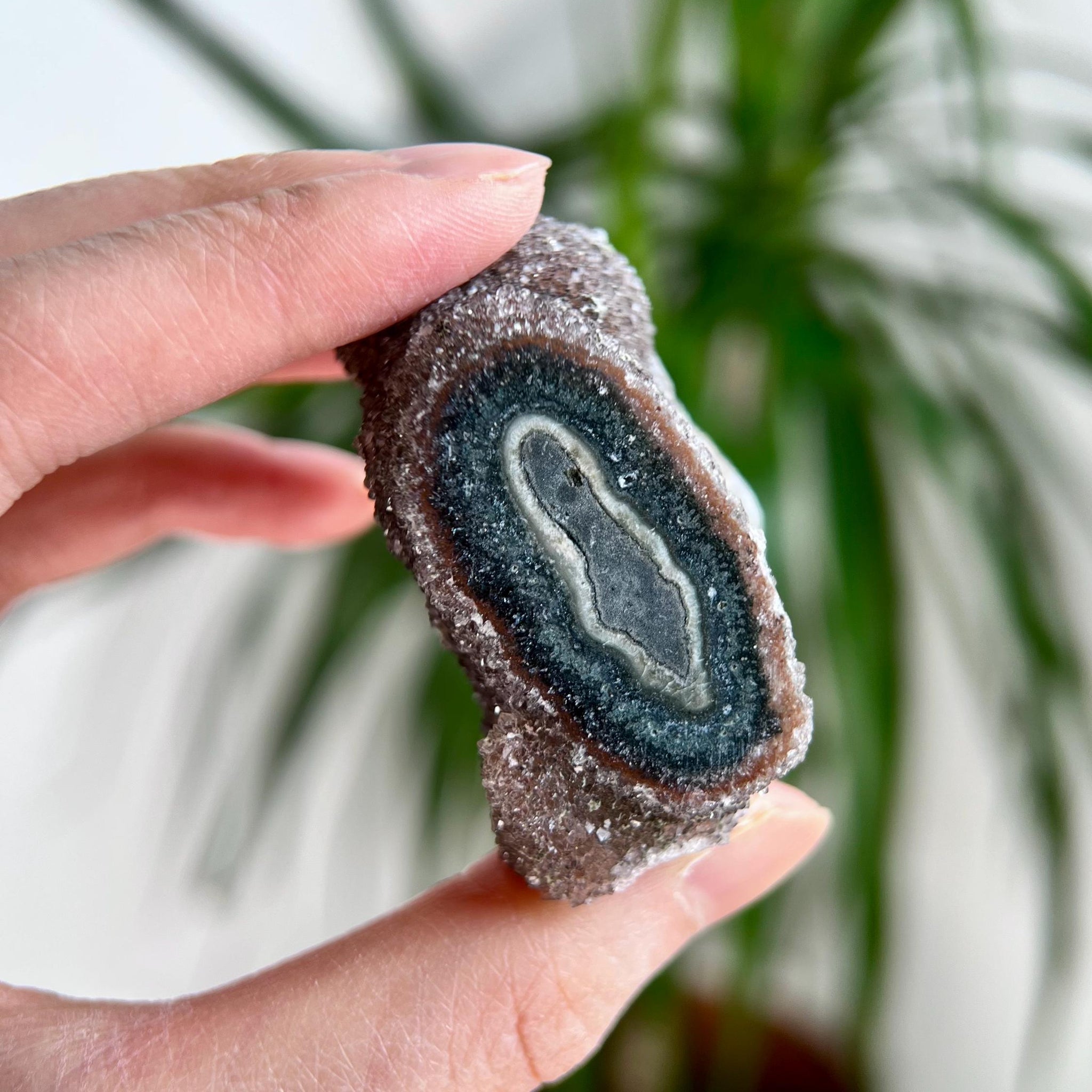 Grade A+ Natural Druzy Jasper Stalactite Eye from Uruguay – Rainbow Amethyst, Heart, Sacral and Root Chakra, US98, 68g