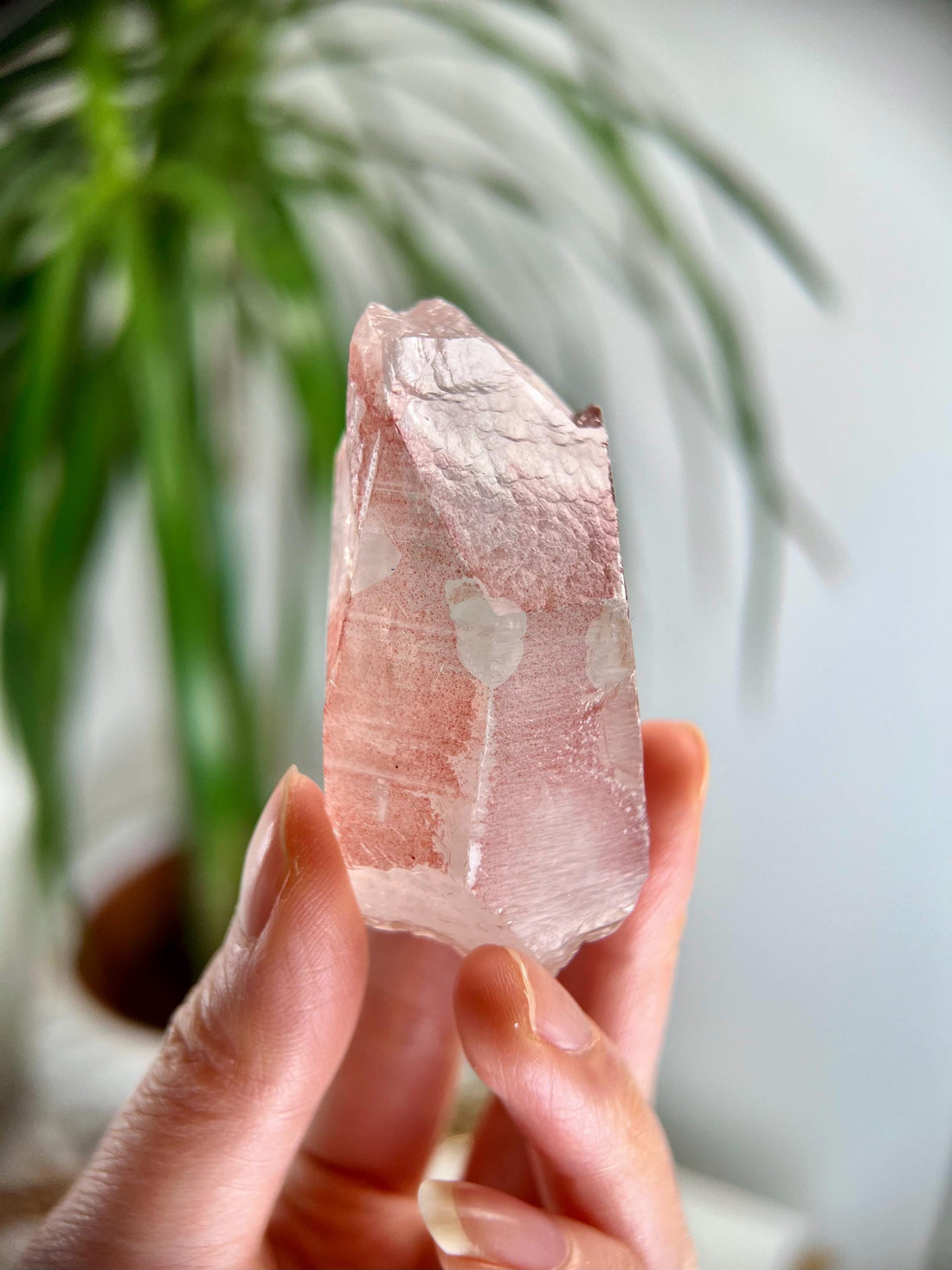 Grade AAA 100% Natural Pink Lemurian Quartz Point–Heart- Self Healed Crystal ,from Diamantina - PL22, 90g