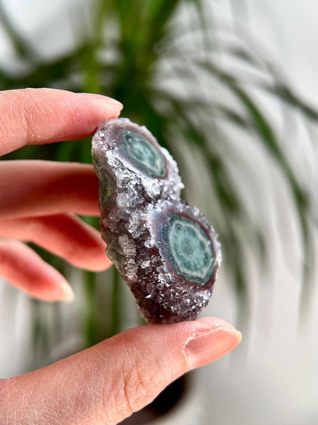 Grade AA Natural Druzy Jasper Stalactite Eye from Uruguay – Rainbow Amethyst, Heart, Sacral and Root Chakra, US103, 40g
