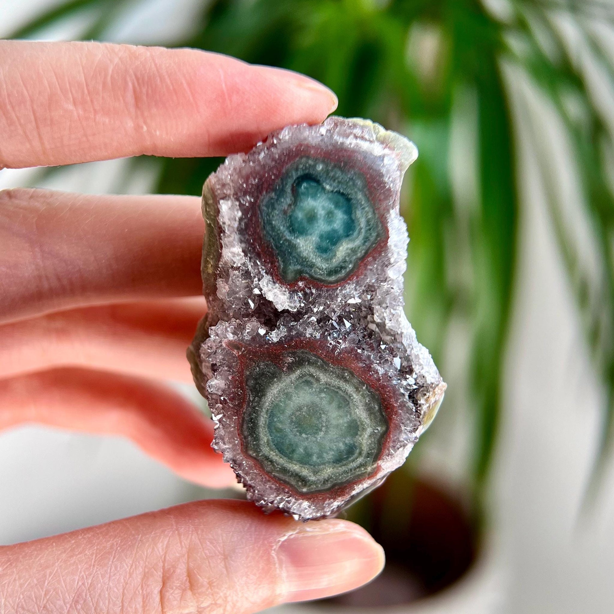 Grade AA Natural Druzy Jasper Stalactite Eye from Uruguay – Rainbow Amethyst, Heart, Sacral and Root Chakra, US103, 40g
