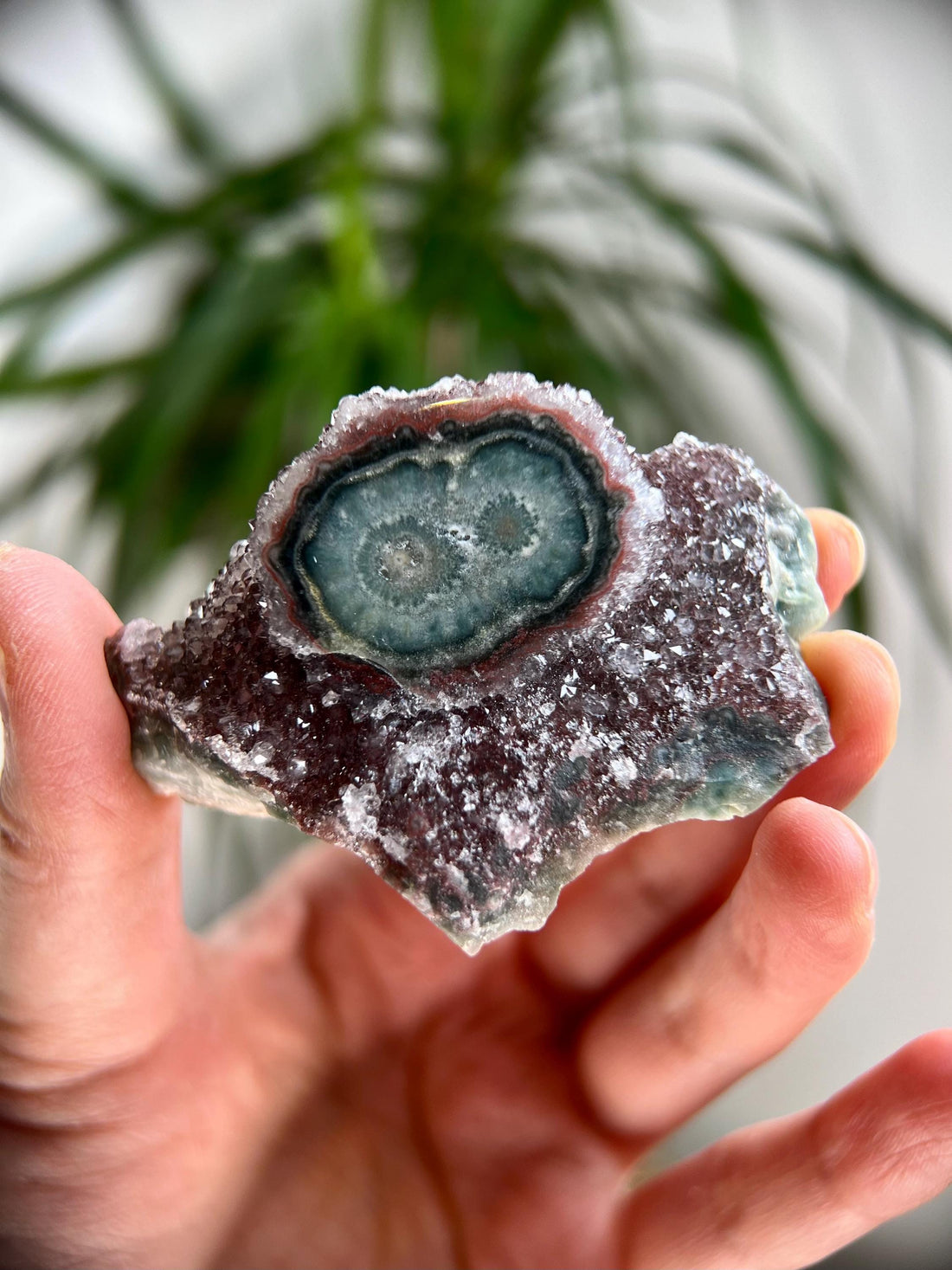 Grade AA Natural Druzy Jasper Stalactite Eye from Uruguay – Rainbow Amethyst, Heart, Sacral and Root Chakra, US104, 66g