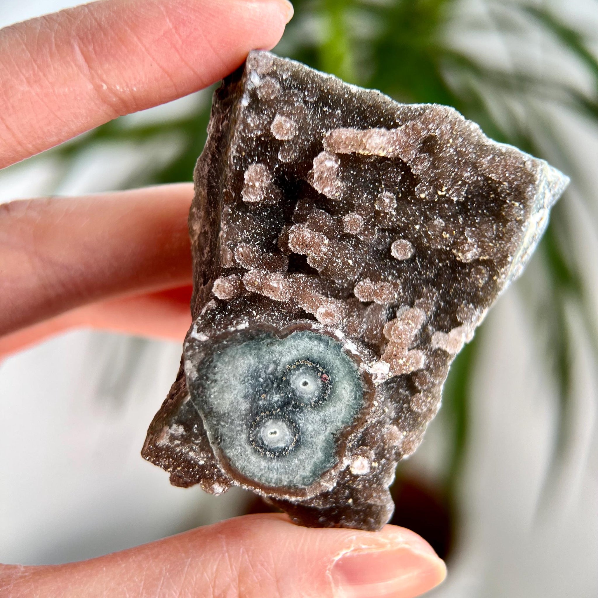 Grade AA Natural Druzy Jasper Stalactite Eye from Uruguay – Rainbow Amethyst, Heart, Sacral and Root Chakra, US105, 54g