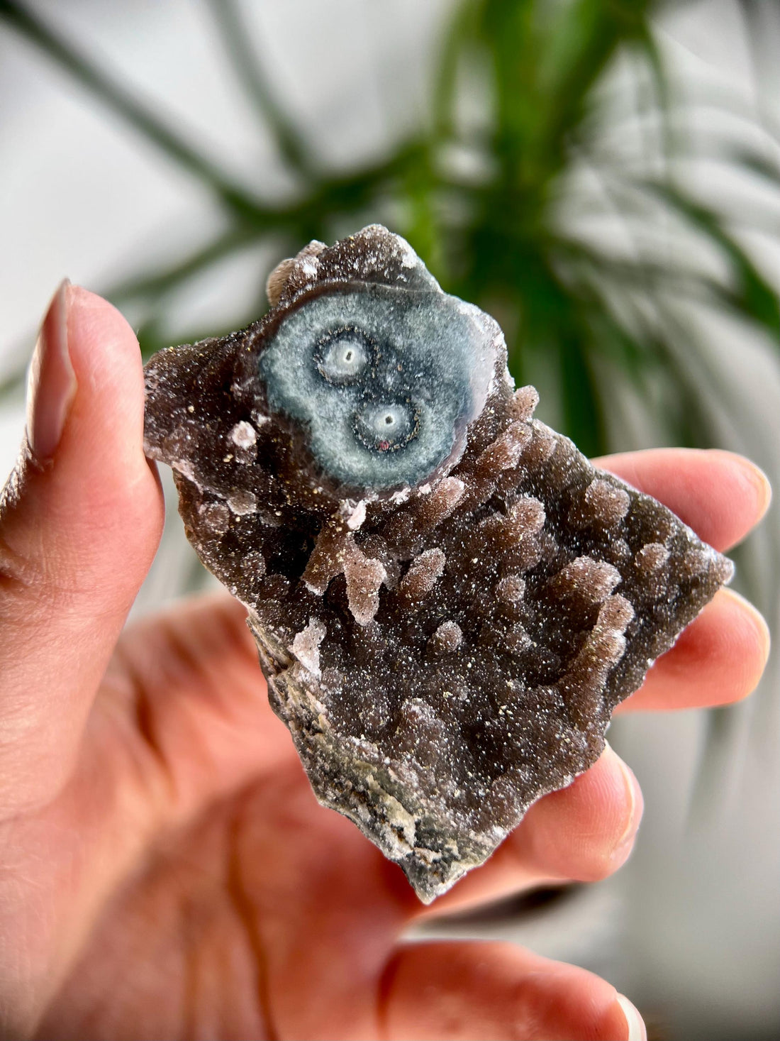 Grade AA Natural Druzy Jasper Stalactite Eye from Uruguay – Rainbow Amethyst, Heart, Sacral and Root Chakra, US105, 54g