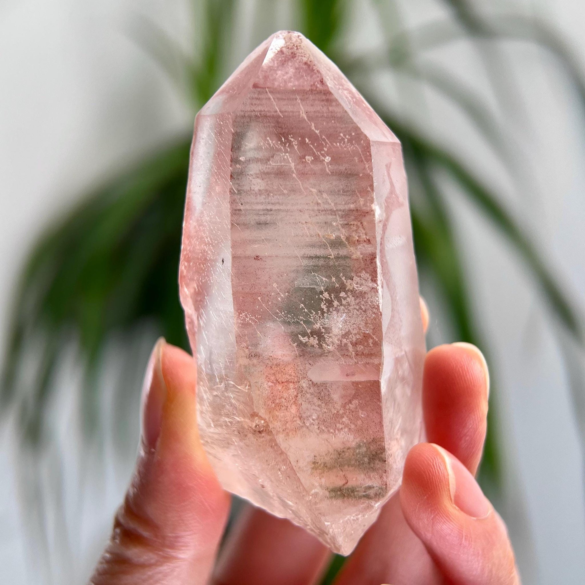Grade AAA 100% Natural Pink Lemurian Quartz Point with Rainbow and Chlorite – Love, Wisdom & Divine Connection,from Diamantina - PL26, 91g