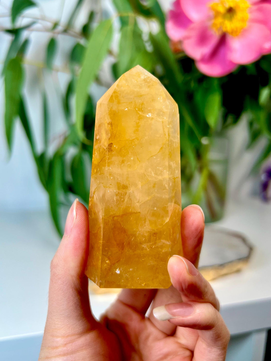 Grade AAA Golden Healer Tower - Natural Hematoid Quartz for Ultimate Healing, Abundance, and High Energy Frequency GHC30, 147g