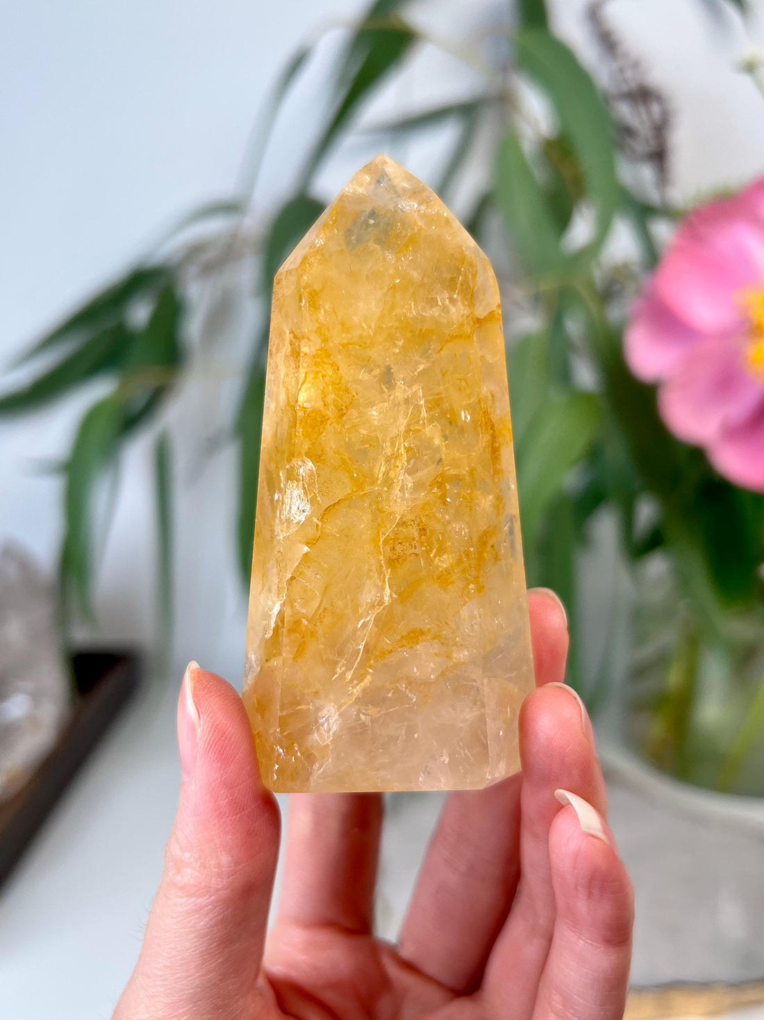 Grade AAA Golden Healer Tower - Natural Hematoid Quartz for Ultimate Healing, Abundance, and High Energy Frequency GHC33, 133g