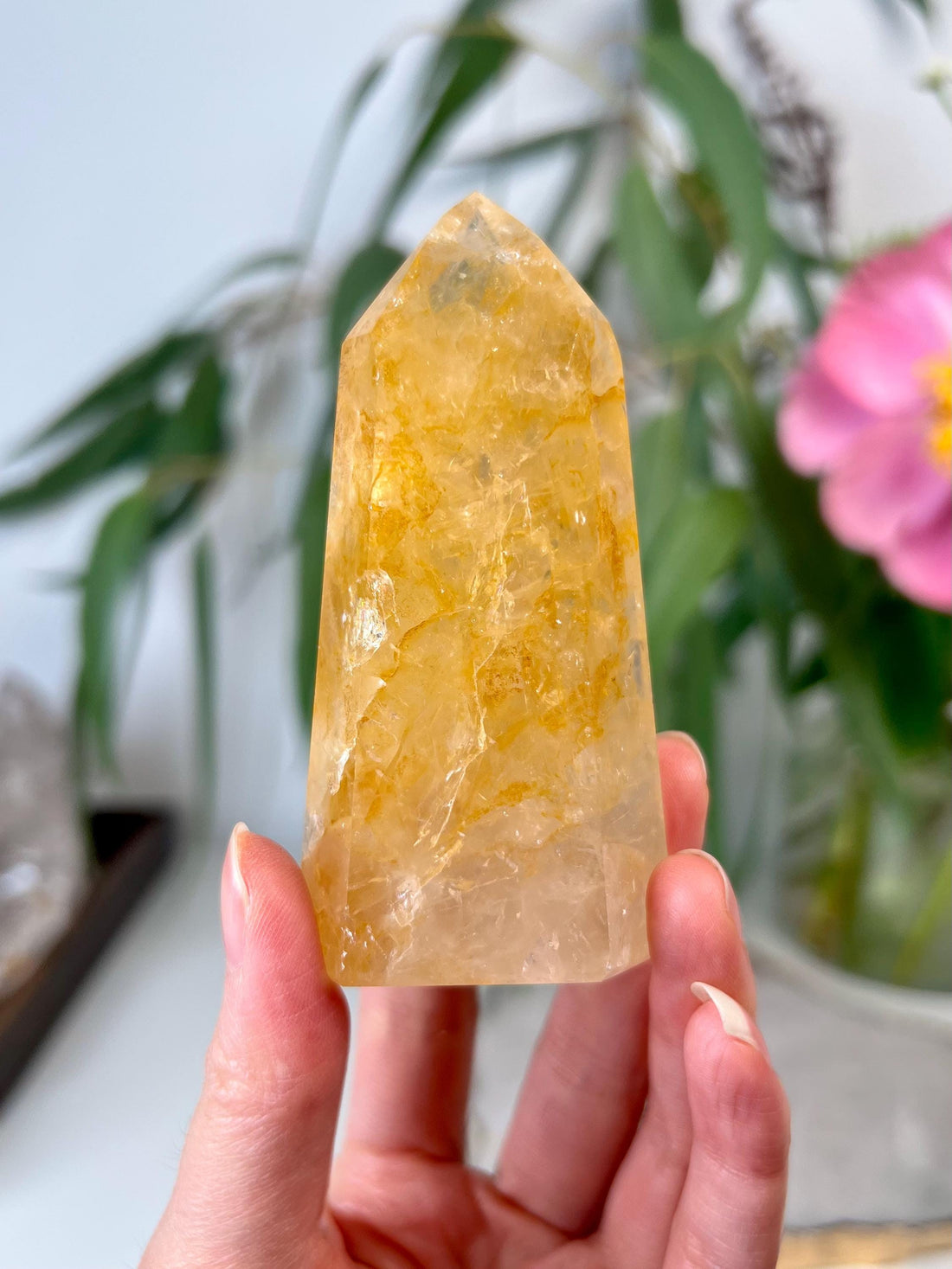 Grade AAA Golden Healer Tower - Natural Hematoid Quartz for Ultimate Healing, Abundance, and High Energy Frequency GHC33, 133g