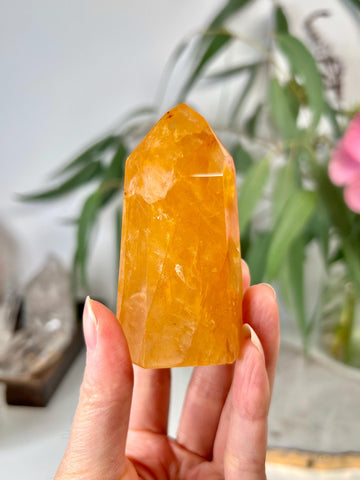 Grade AAA Golden Healer Tower - Natural Hematoid Quartz for Ultimate Healing, Abundance, and High Energy Frequency GHC38, 132g