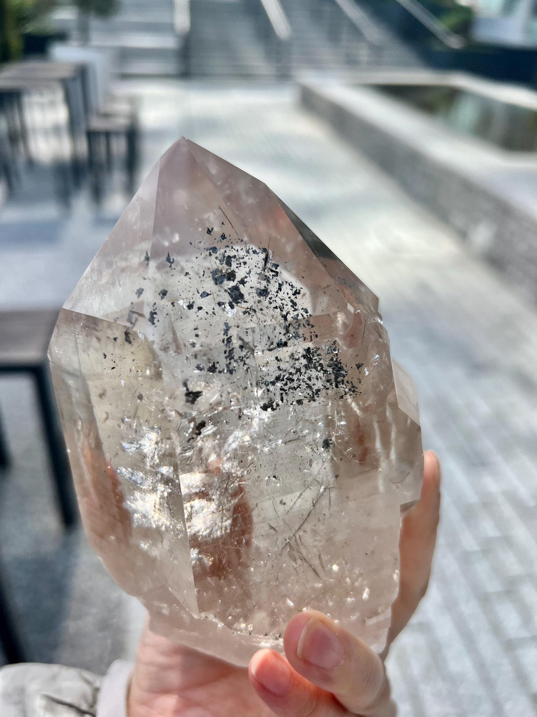 Grade AAA Cathedral Lemurian Quartz Point with Hematite, Rutile, Rainbows & Penetration – Self-Healed Collector Crystal 1.4kg