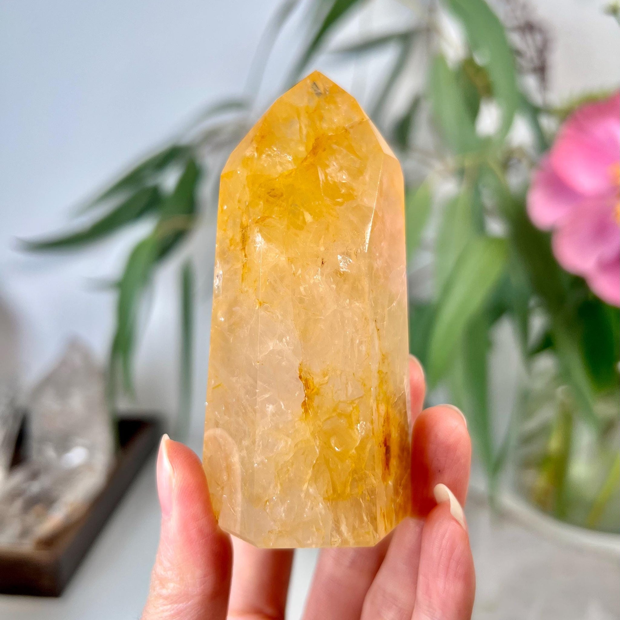 Grade AA Golden Healer Tower - Natural Hematoid Quartz for Ultimate Healing, Abundance, and High Energy Frequency GHC39, 192g