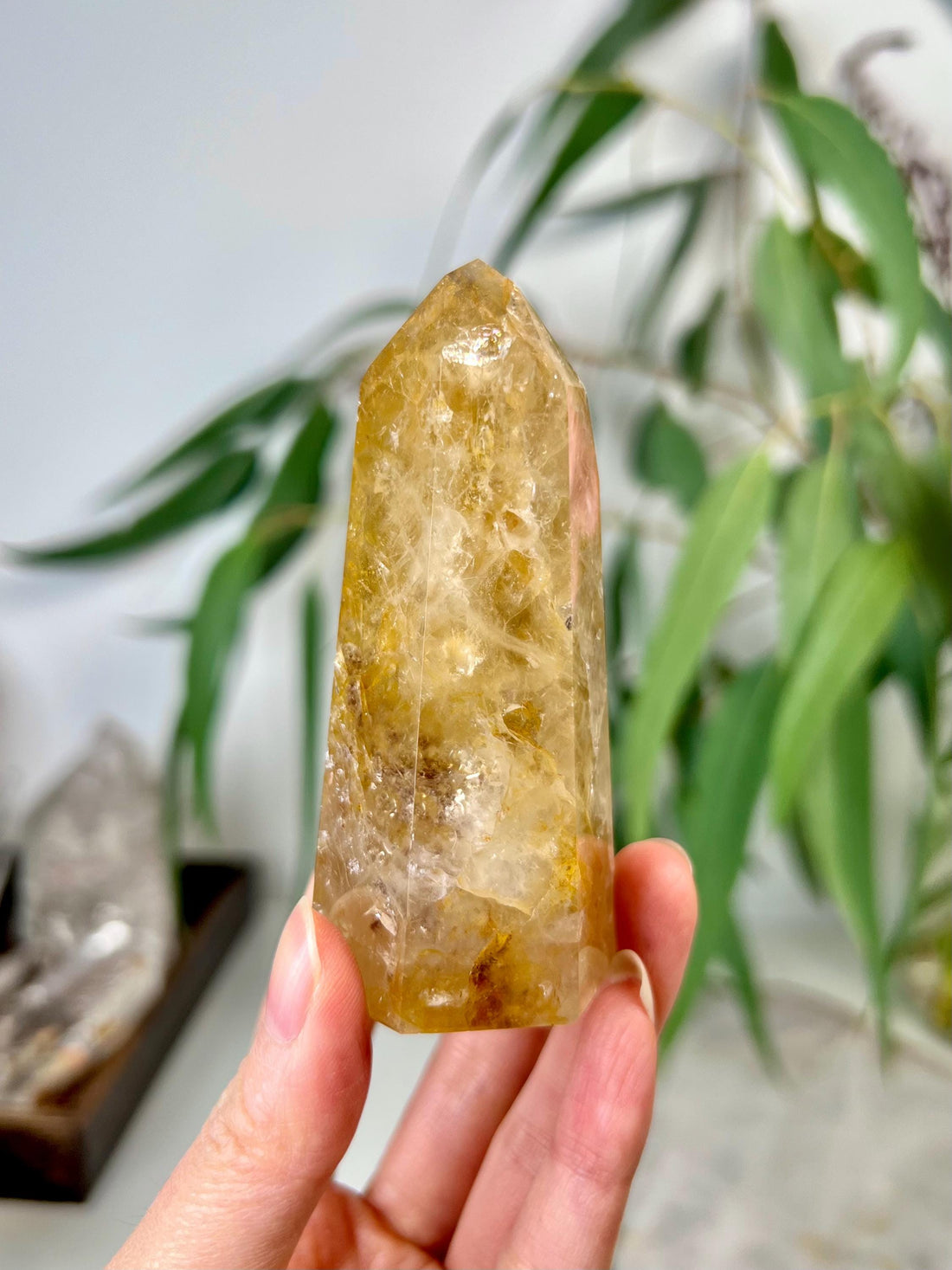 Grade AA Golden Healer Tower with Iron - Natural Hematoid Quartz for Ultimate Healing, Abundance, and High Energy Frequency GHC44, 152g