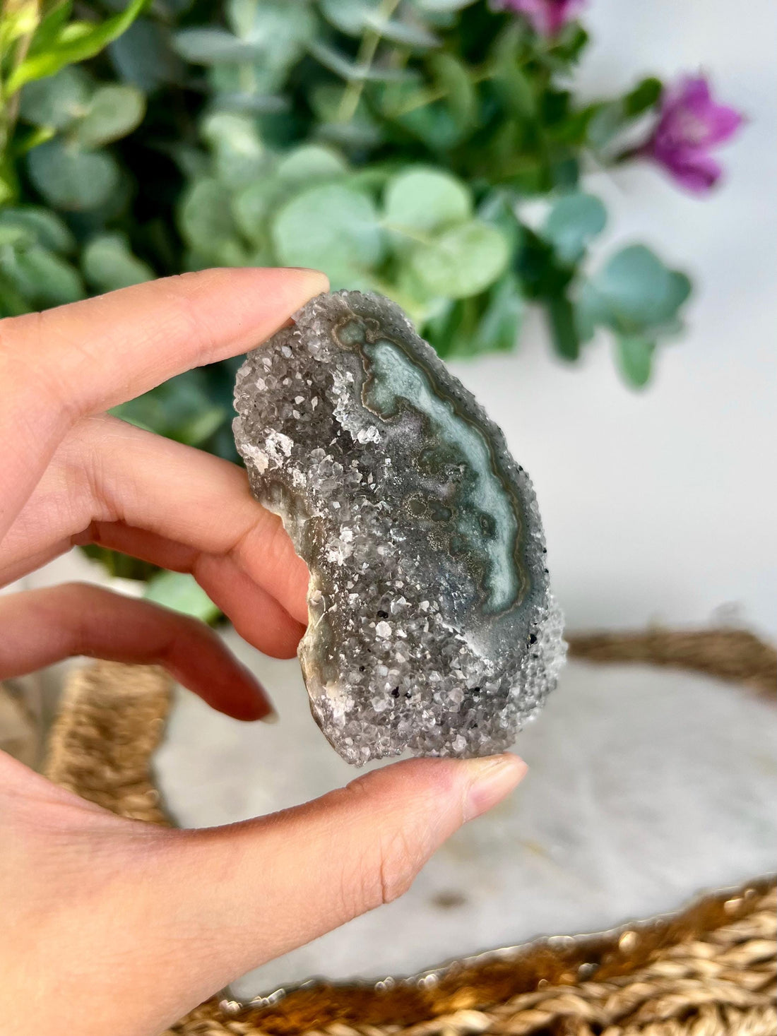 Grade AA Natural Green Jasper Druzy Stalactite Eye from Uruguay – Rainbow Amethyst, Heart Chakra, US115, 109g