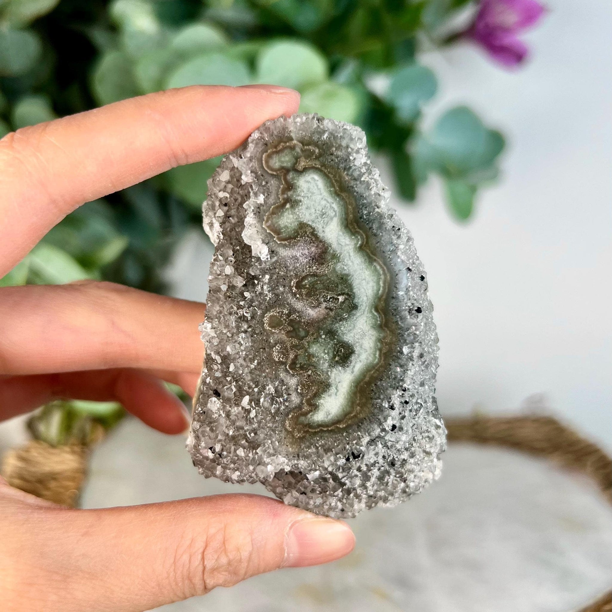Grade AA Natural Green Jasper Druzy Stalactite Eye from Uruguay – Rainbow Amethyst, Heart Chakra, US115, 109g