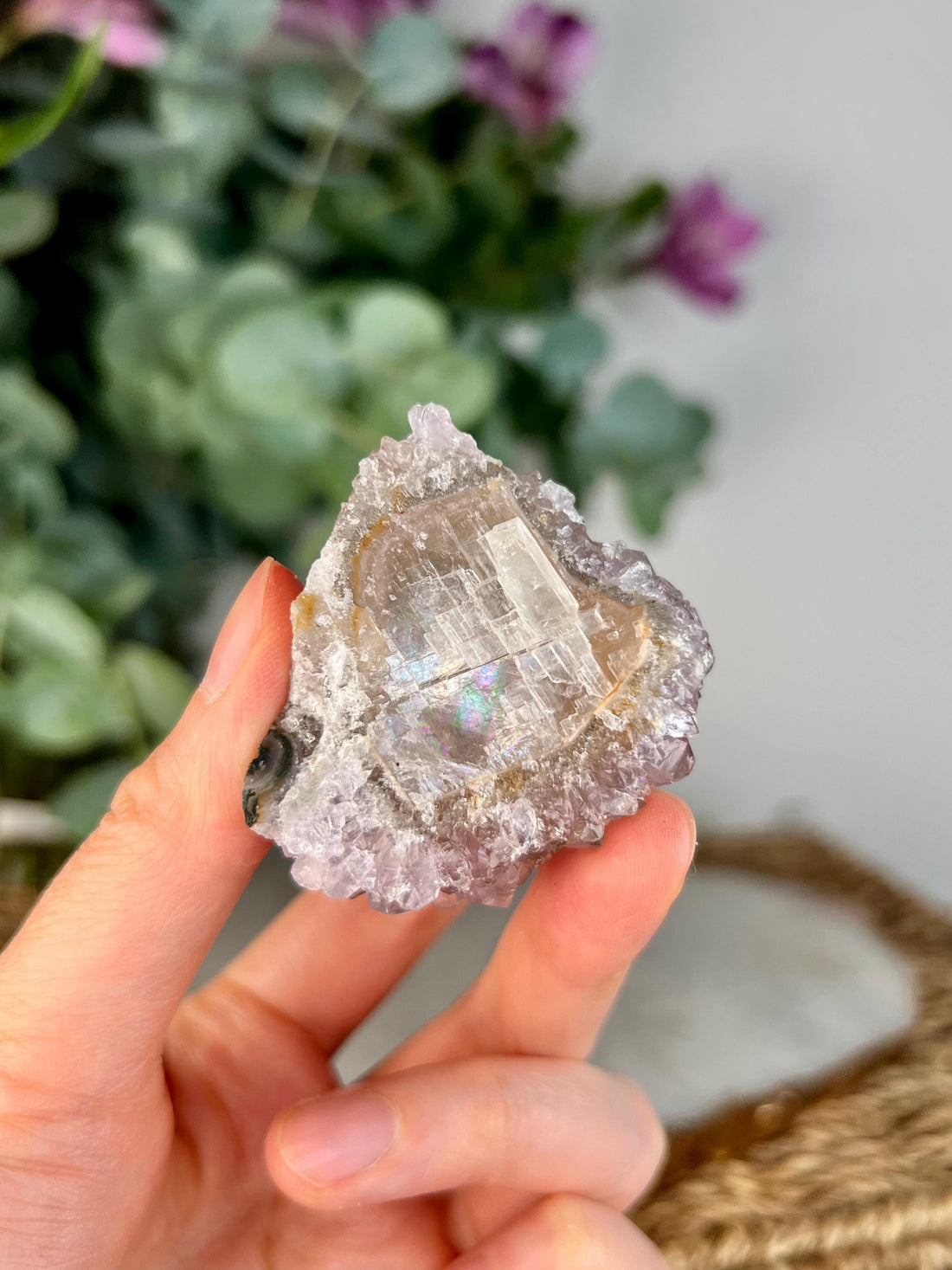 Grade A Natural Amethyst Stalactite with Rainbow Calcite from Uruguay – Unique Formation, High-Energy Healing Crystal - US120, 53g