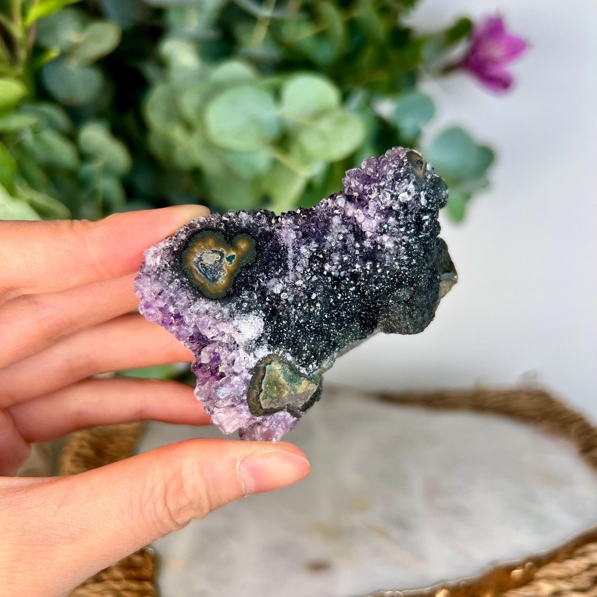 Grade AA Natural Amethyst Stalactitewith Black Druzy from Uruguay – Unique Formation, High-Energy Healing Crystal - US121, 99g