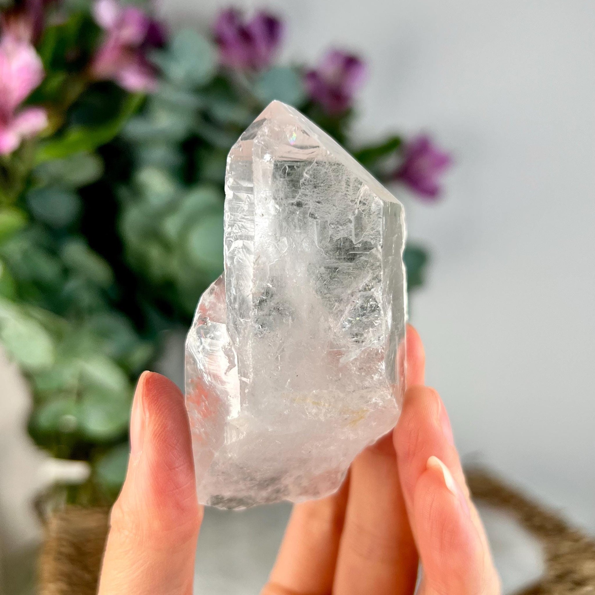 Grade AA Natural Etched Clear Quartz Point with Rainbow - Unpolished QPC19, 96g