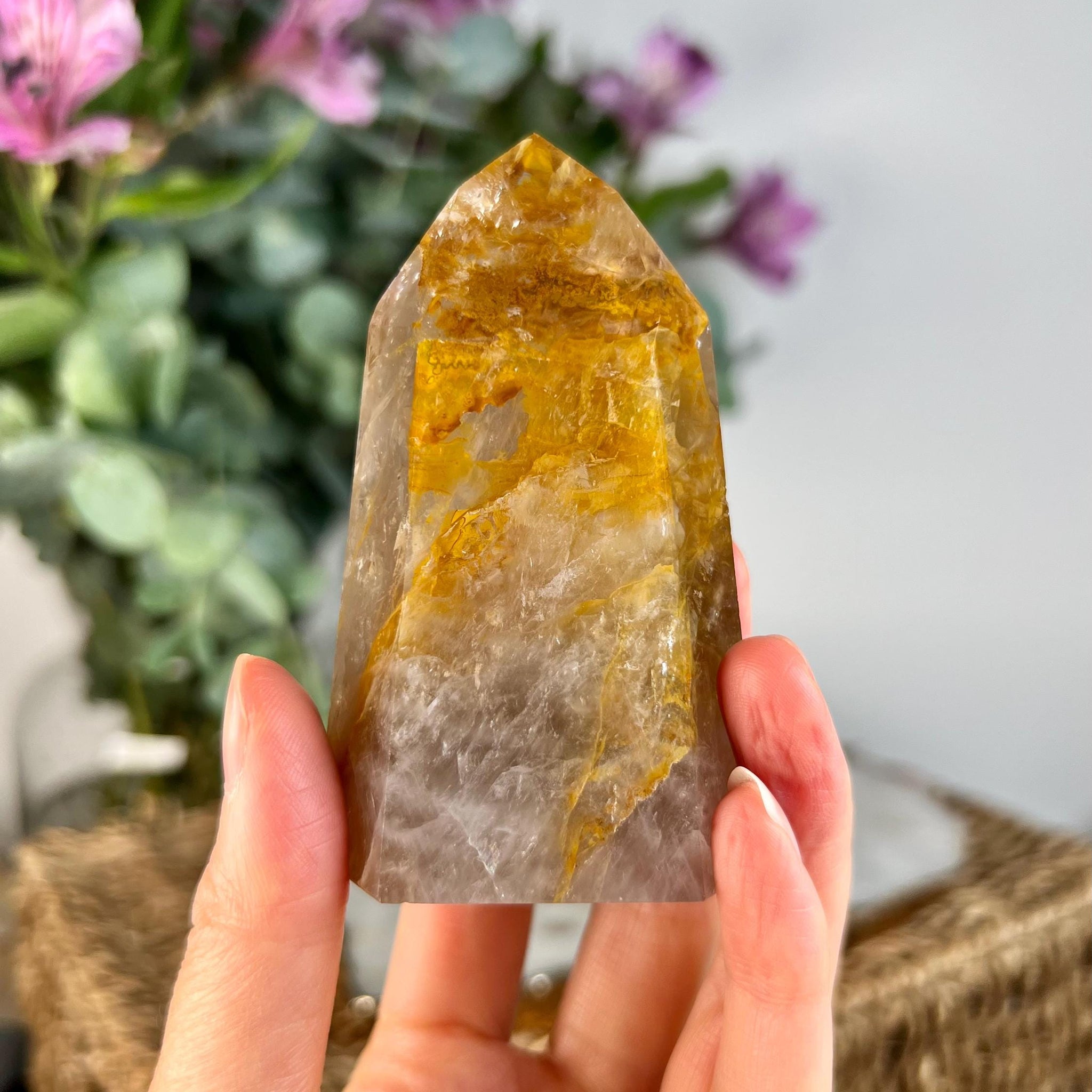 Grade AAA Smoky Golden Healer Quartz Tower - Natural Hematoid Quartz for Ultimate Healing, Abundance, and High Energy Frequency GHC56, 169g