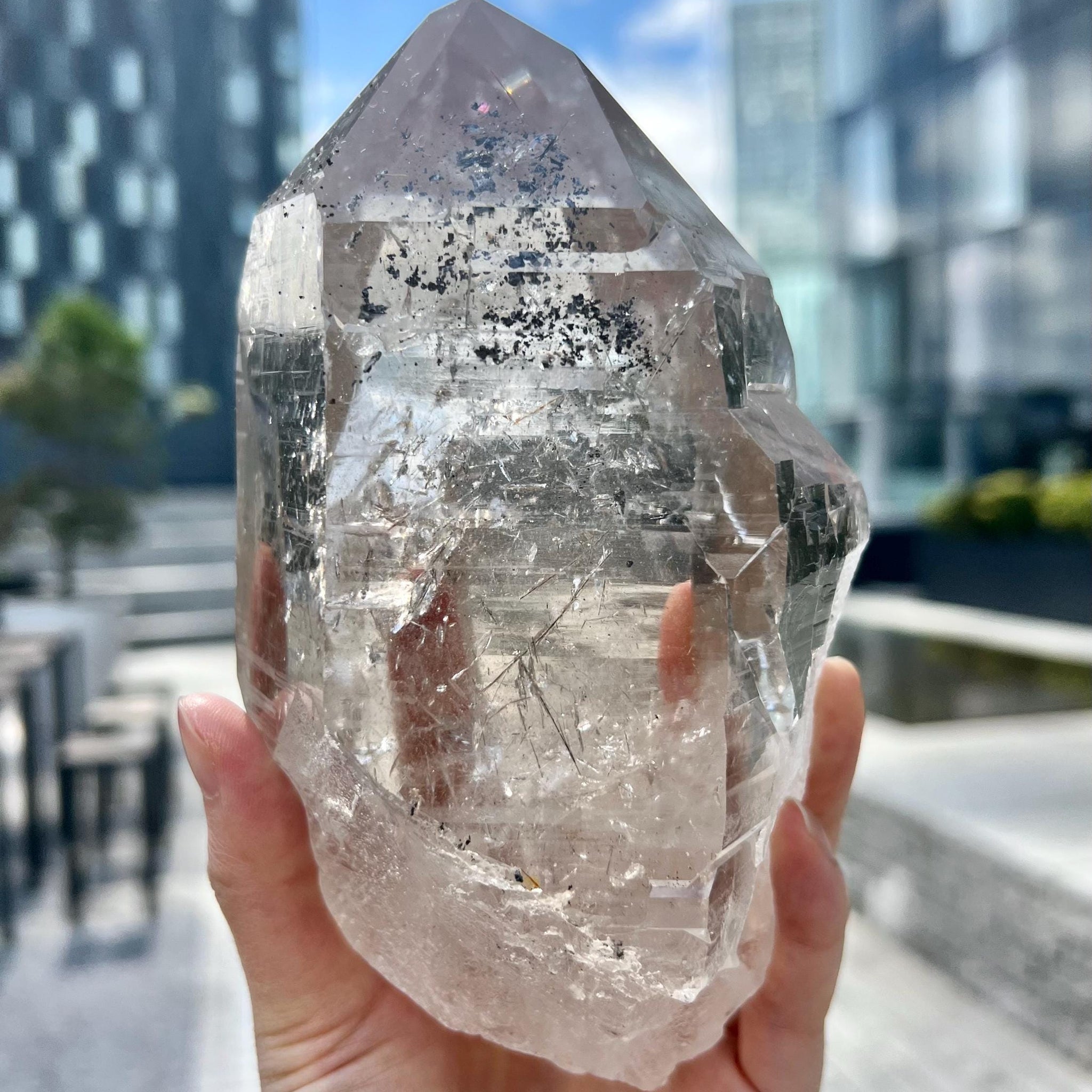Grade AAA Cathedral Lemurian Quartz Point with Hematite, Rutile, Rainbows & Penetration – Self-Healed Collector Crystal 1.4kg