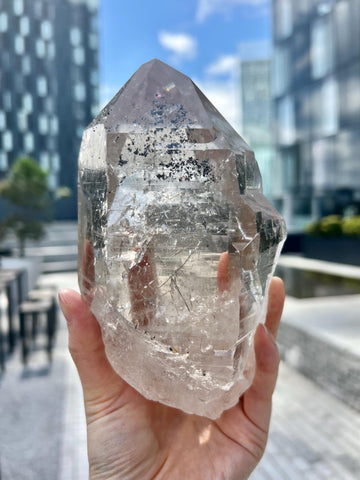 Grade AAA Cathedral Lemurian Quartz Point with Hematite, Rutile, Rainbows & Penetration – Self-Healed Collector Crystal 1.4kg