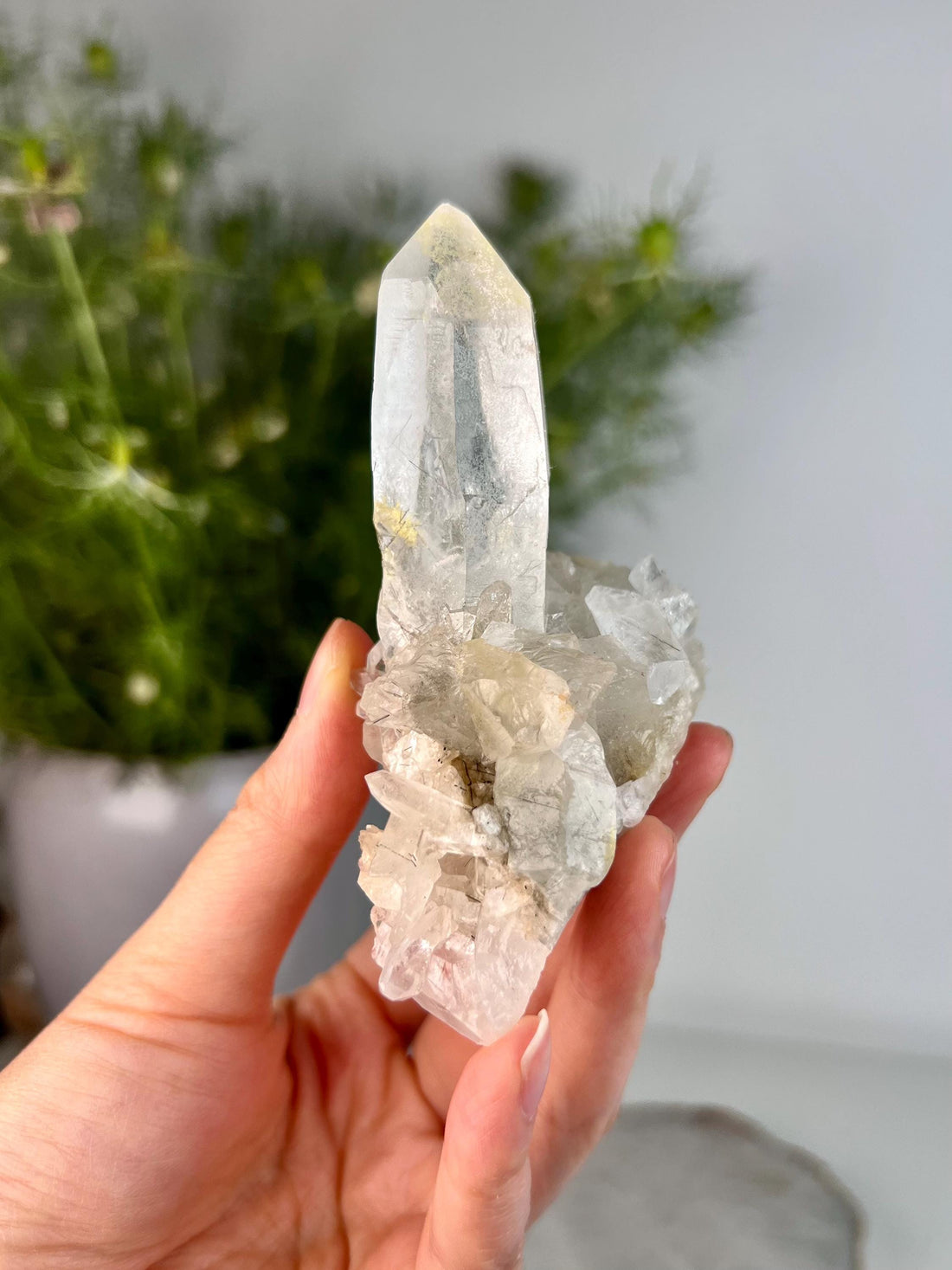 Grade A+ Natural Quartz Cluster with Inclusions from Diamantina, Brazil | Lodolite • Iron • Black Rutile | QL04, 110g