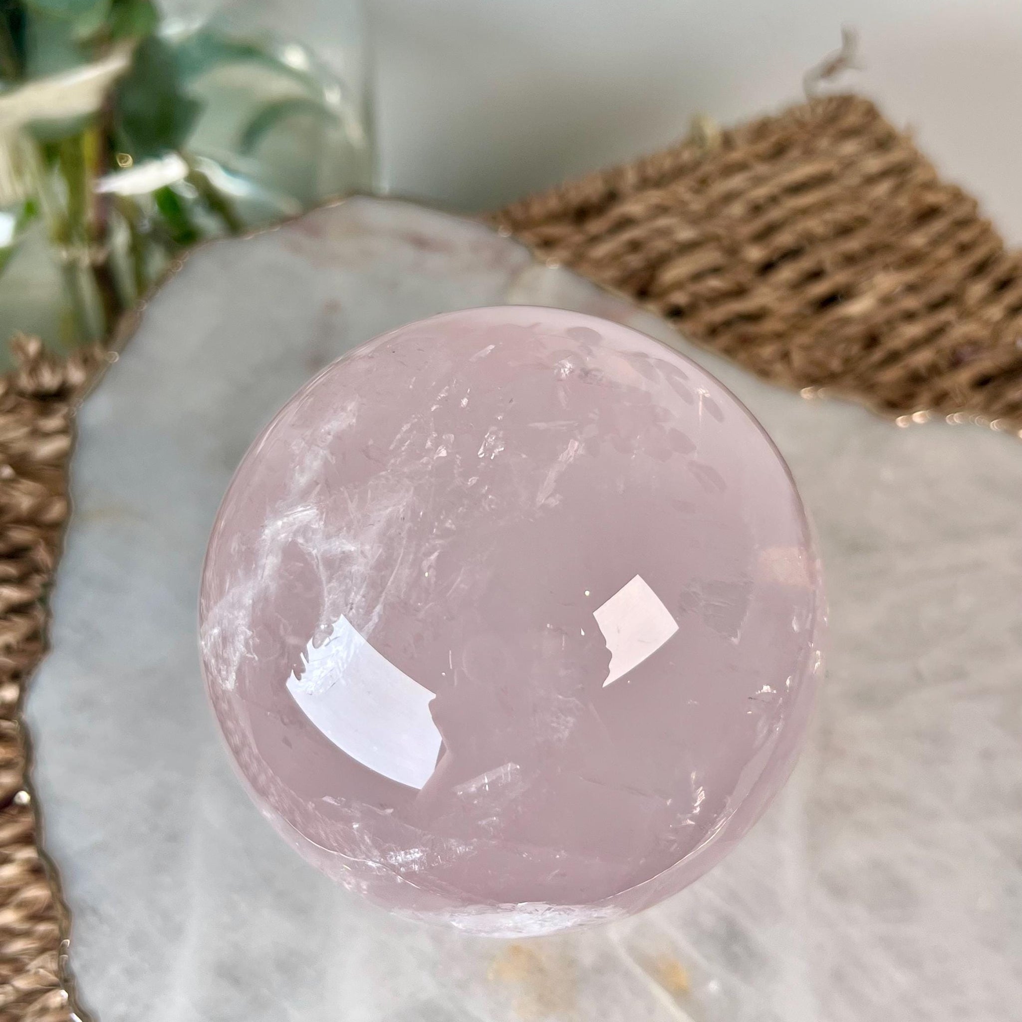 Grade AA+ Rose Quartz Sphere with Starlight and Rainbow |Heart Healing Crystal on Glass Stand | From Madagascar 923g - RSQ11