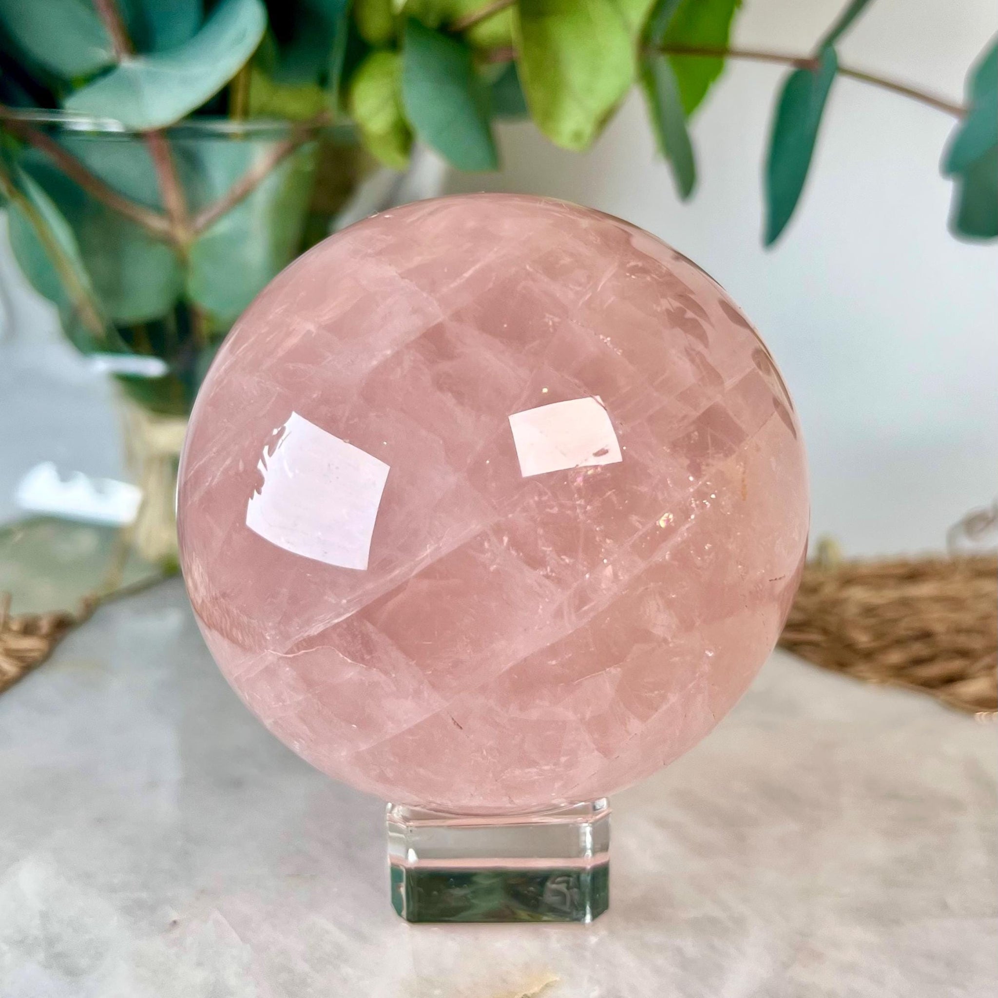 Grade AA Rose Quartz Sphere with Hematoid, Starlight and Rainbow,Heart Healing Crystal 753g - RSQ12 Discounted for Minor Polish imperfection