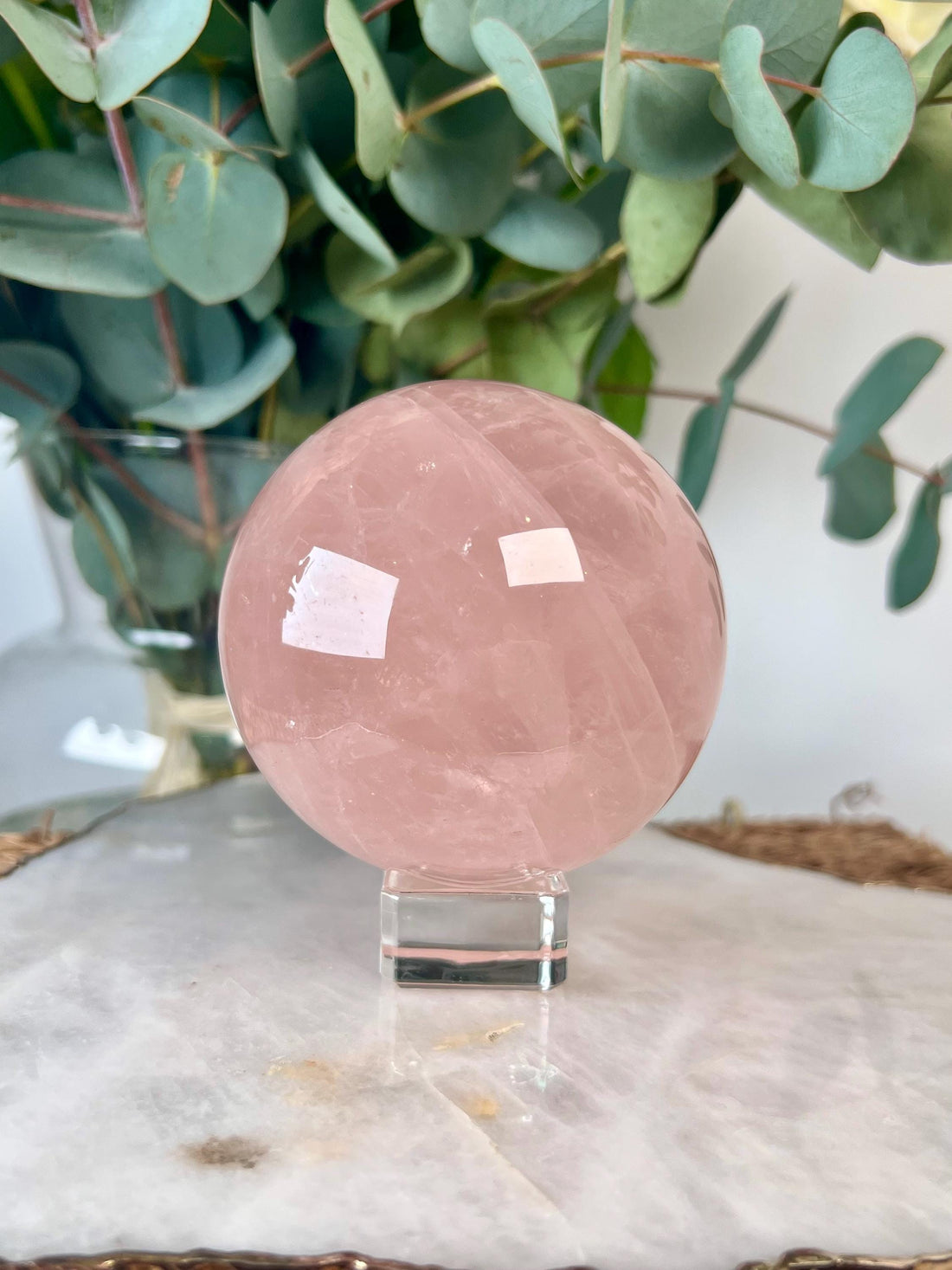 Grade AA Rose Quartz Sphere with Hematoid, Starlight and Rainbow,Heart Healing Crystal 753g - RSQ12 Discounted for Minor Polish imperfection