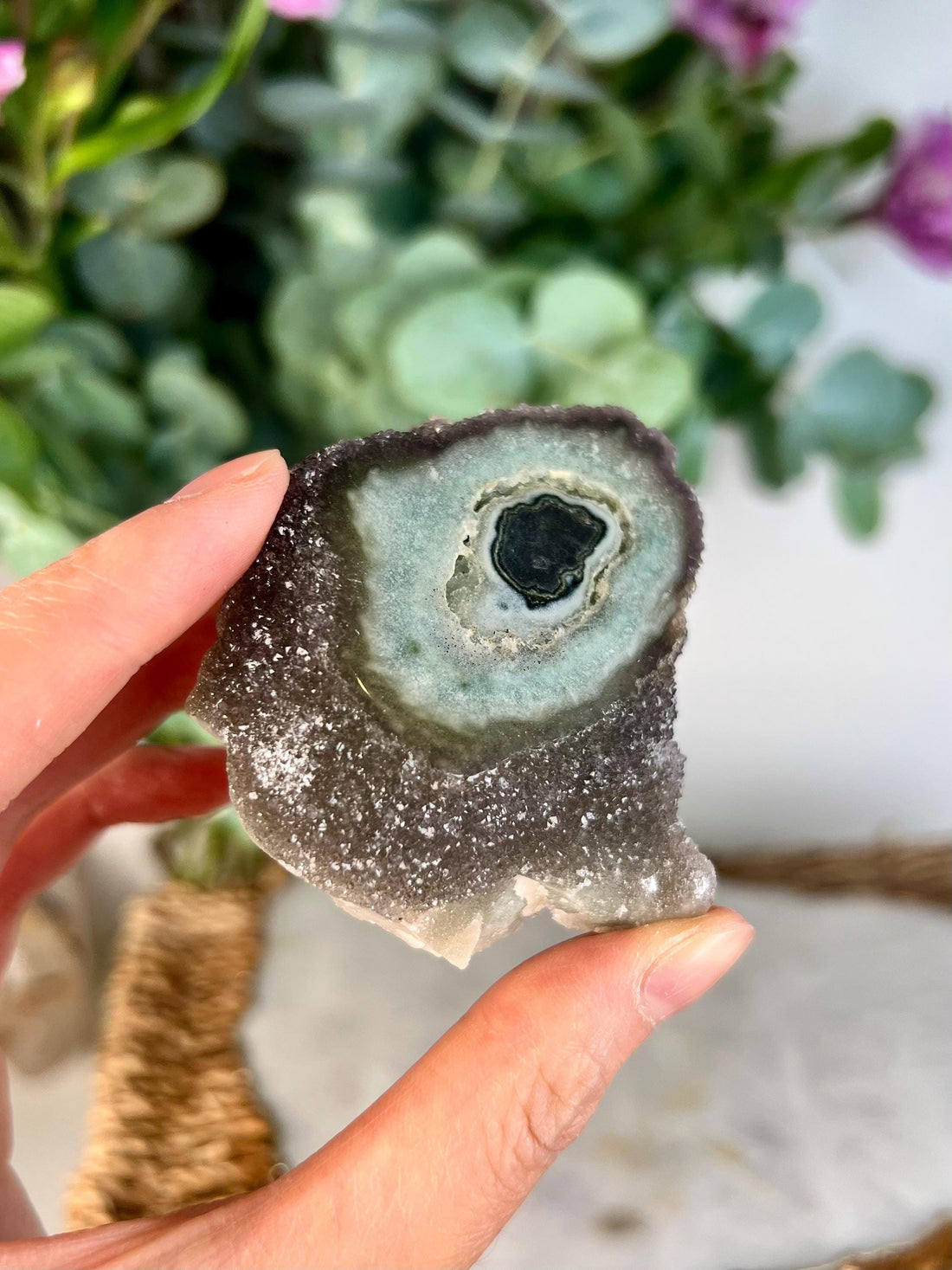 Grade AA Natural Green Jasper Druzy Stalactite Eye from Uruguay – Rainbow Amethyst, Heart Chakra, US113, 80g