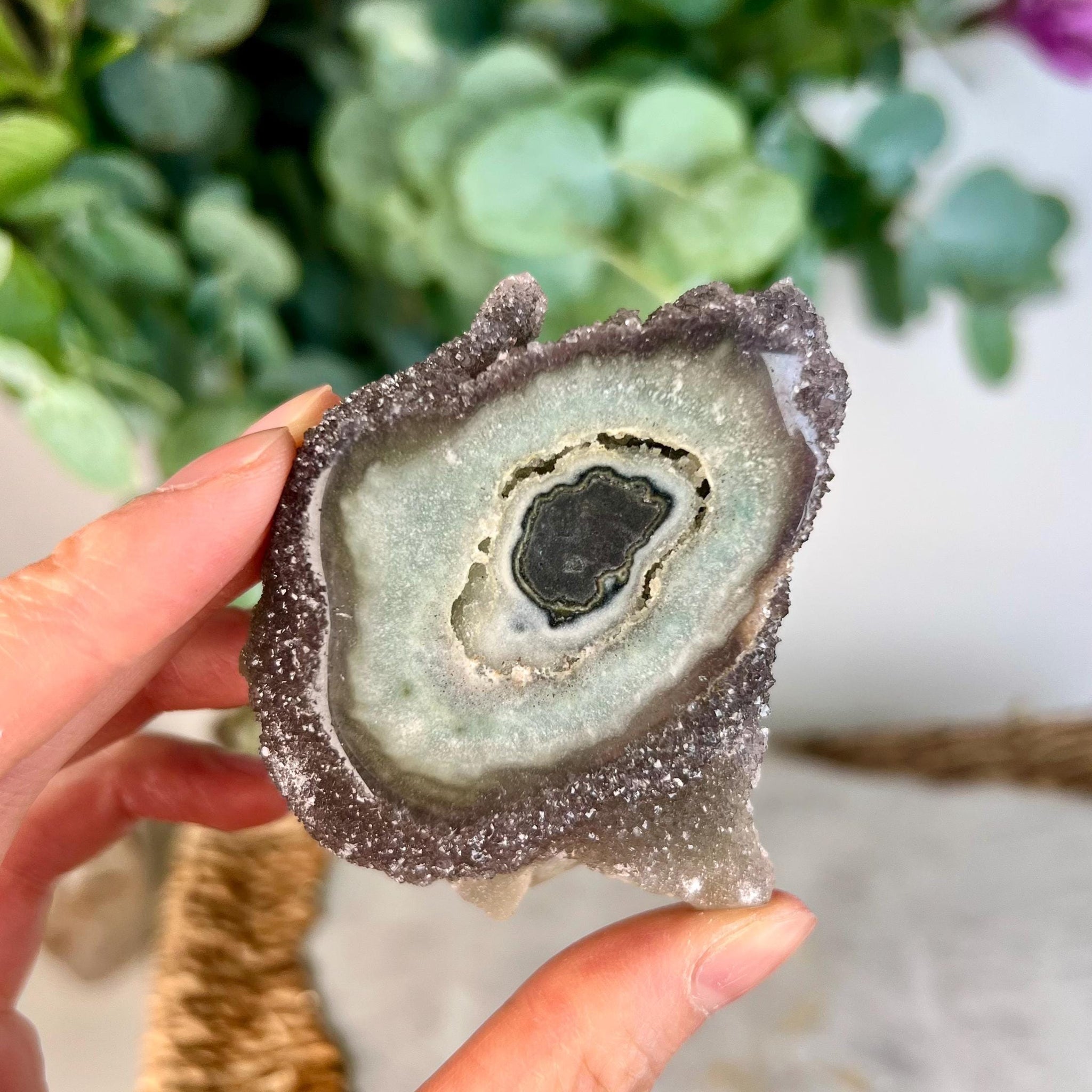 Grade AA Natural Green Jasper Druzy Stalactite Eye from Uruguay – Rainbow Amethyst, Heart Chakra, US113, 80g