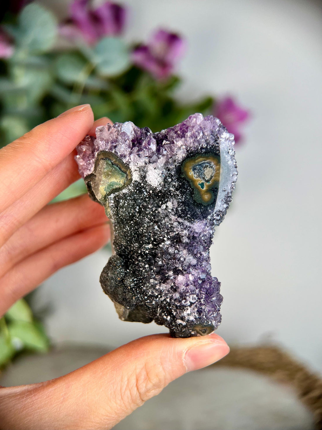 Grade AA Natural Amethyst Stalactitewith Black Druzy from Uruguay – Unique Formation, High-Energy Healing Crystal - US121, 99g