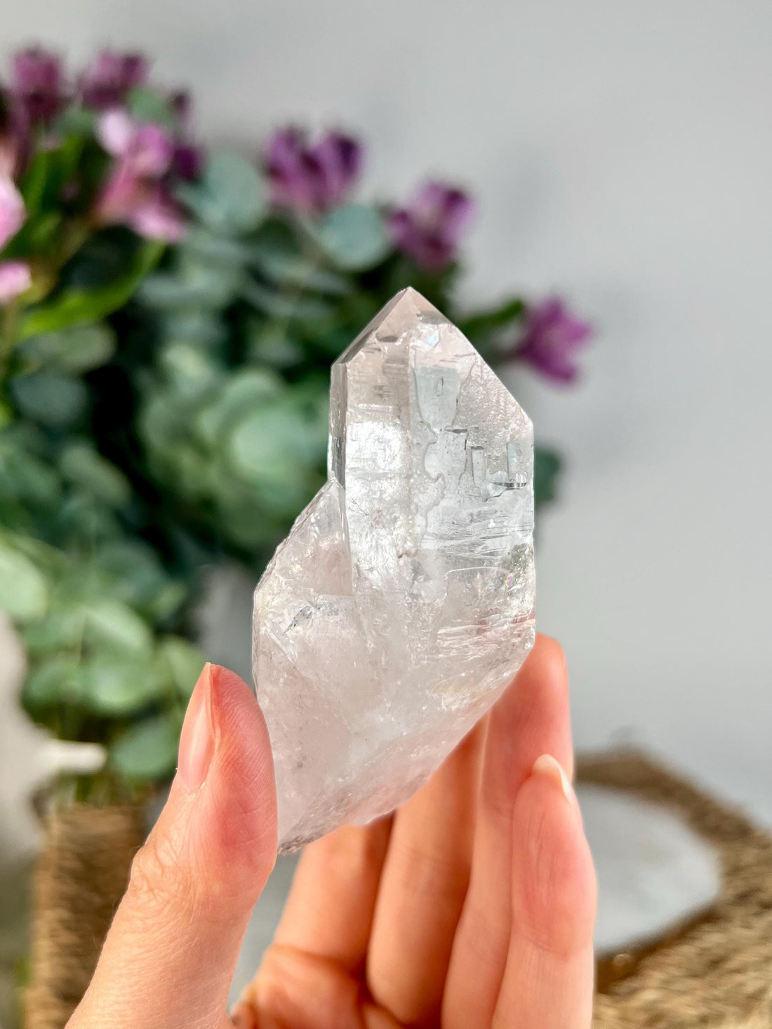 Grade AA Natural Etched Clear Quartz Point with Rainbow - Unpolished QPC19, 96g