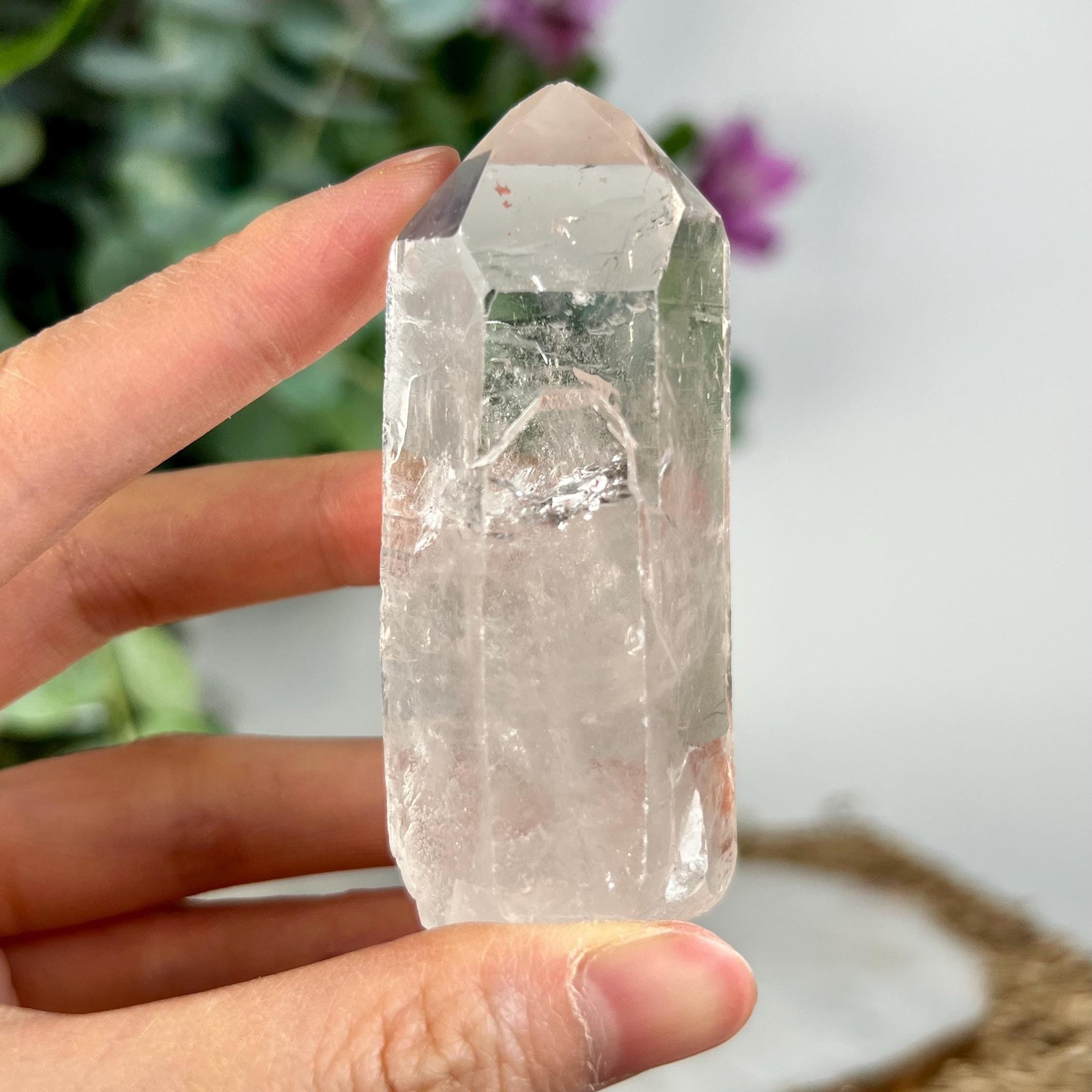 Grade AA Natural Clear Quartz Point with Dolphin Point formation - Unpolished QPC13, 105g