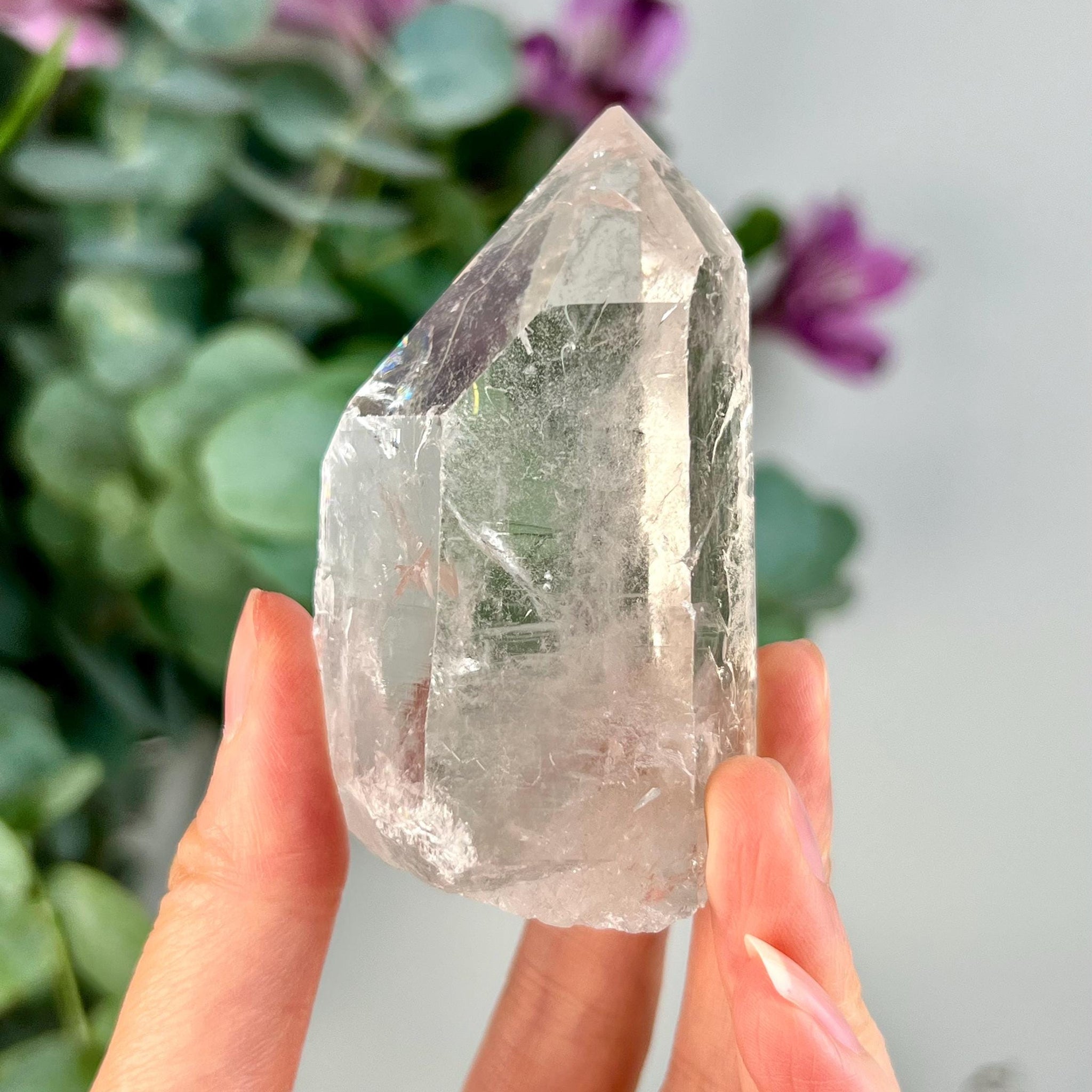 Grade AA Natural Etched Clear Quartz Point with Rainbow - A Beacon of Pure Energy and Insight QPC12, 138g