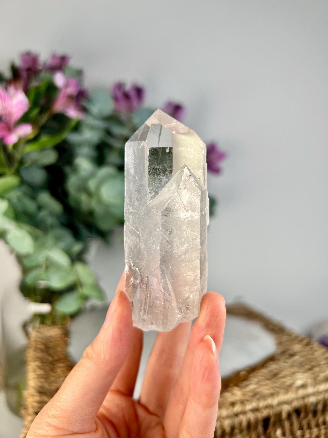 Grade AA Natural Clear Quartz Point with Dolphin Point formation - Unpolished QPC17, 125g
