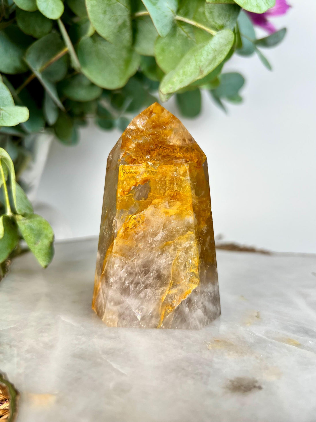 Grade AAA Smoky Golden Healer Quartz Tower - Natural Hematoid Quartz for Ultimate Healing, Abundance, and High Energy Frequency GHC56, 169g