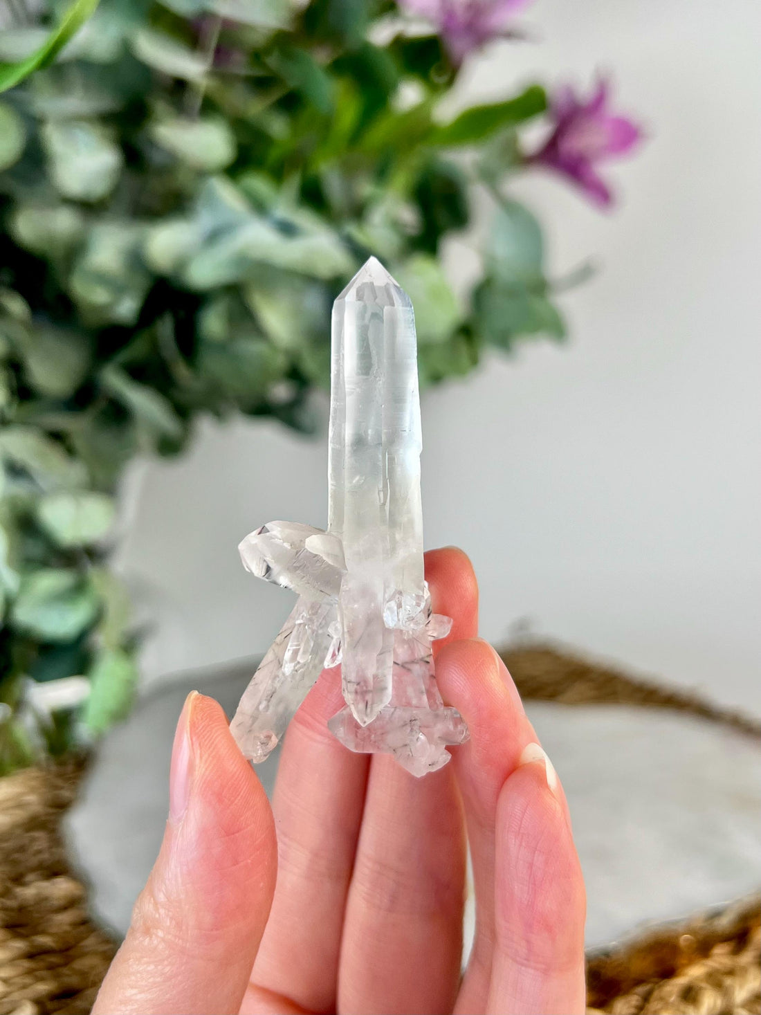 Grade AA Natural Multi-Terminated Clear Quartz Cluster with fine Black Rutile from Diamantina, 19g, CC19