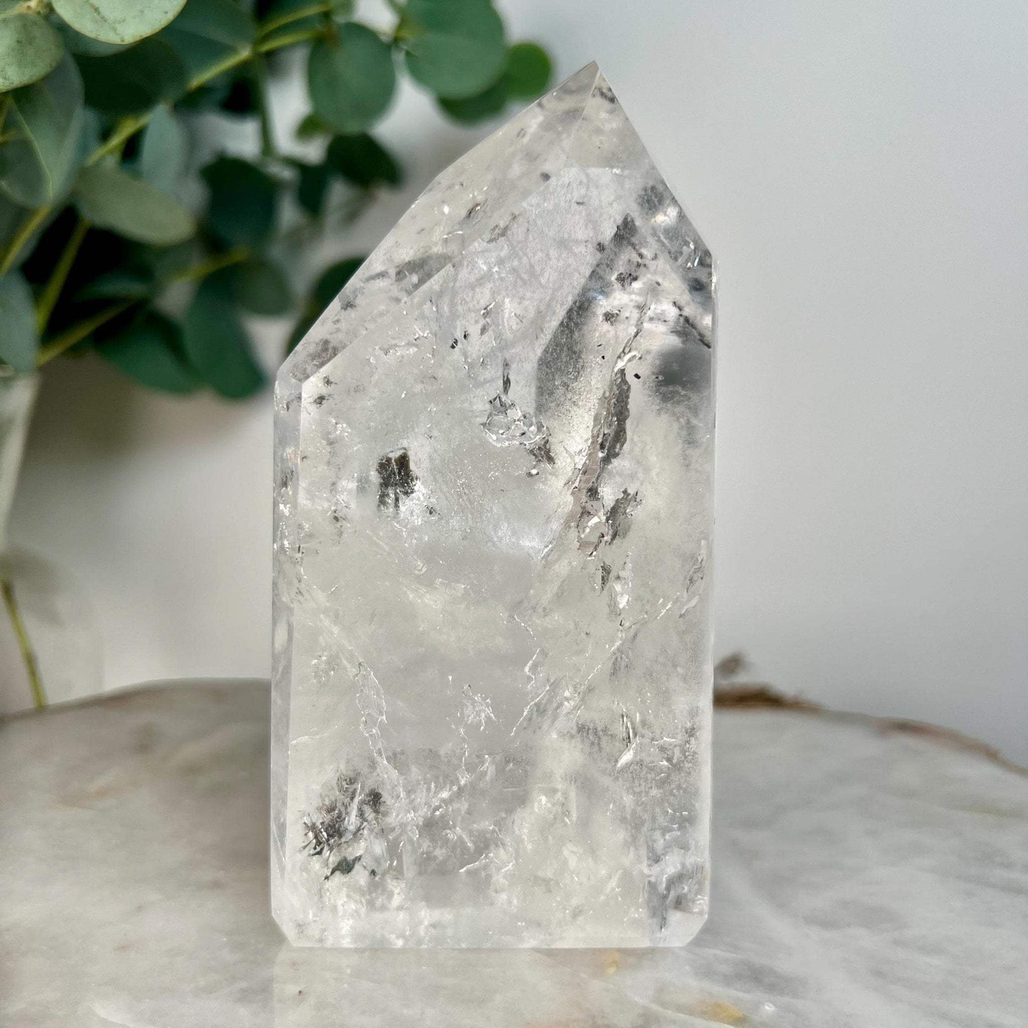 Grade AA Grey-Blue Lemurian Tower | Hematite • Rainbows • Rare Lodolite | Grey Blue Mine, Diamantina, Brazil GBL01, 520g